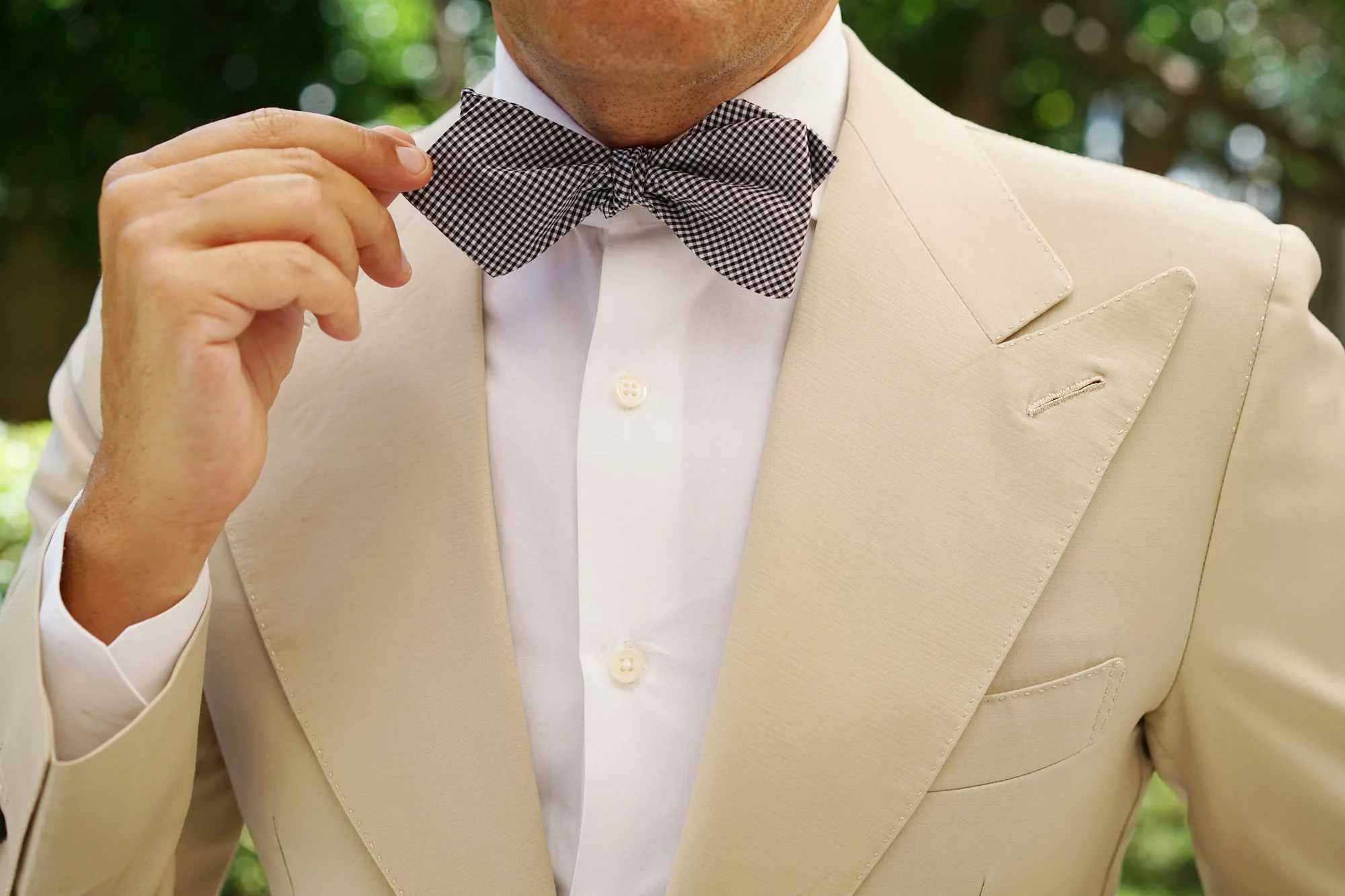 Black Gingham Cotton Self Tie Diamond Bow Tie - Image 7