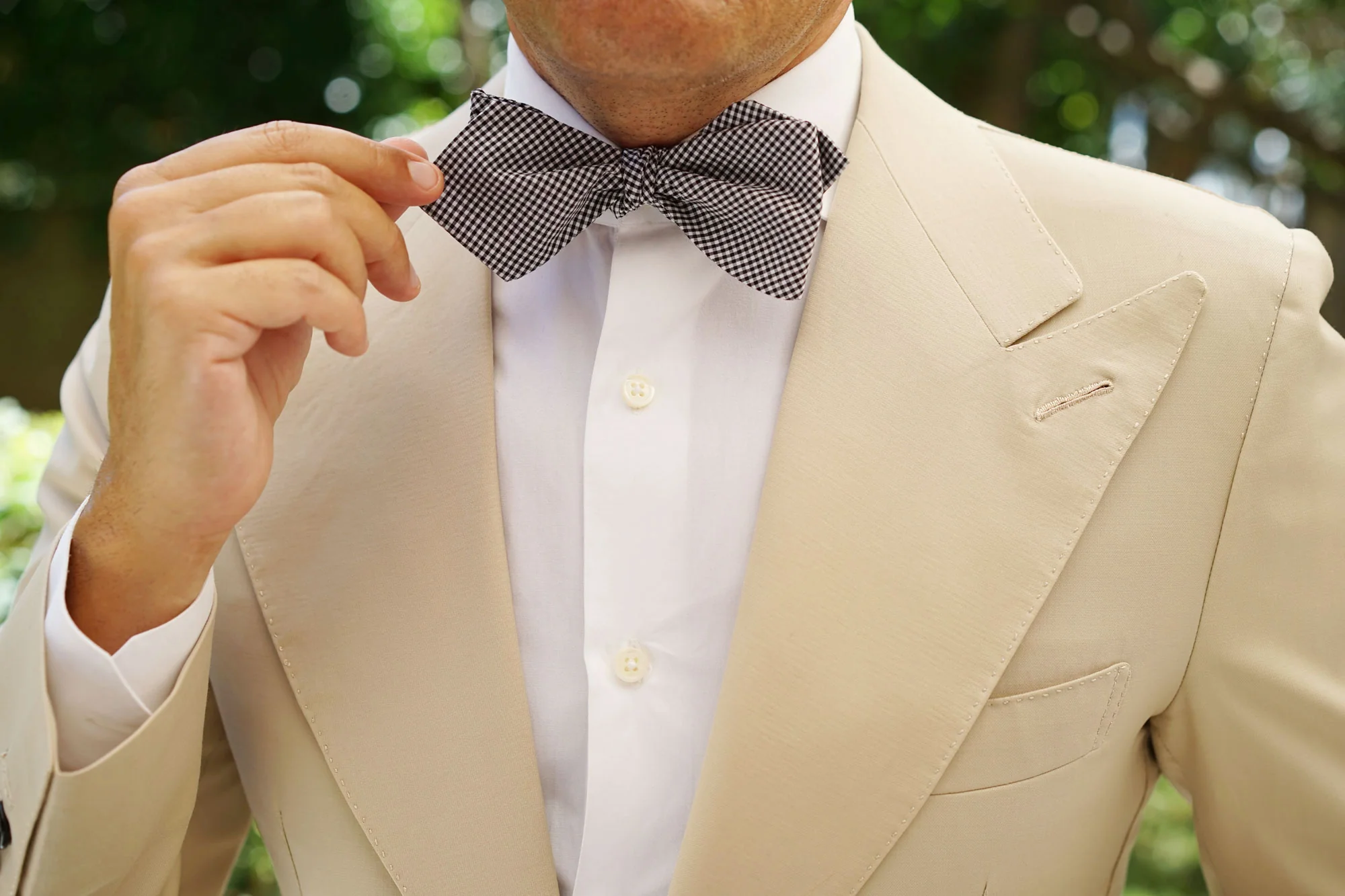 Black Gingham Cotton Self Tie Diamond Bow Tie - Image 8