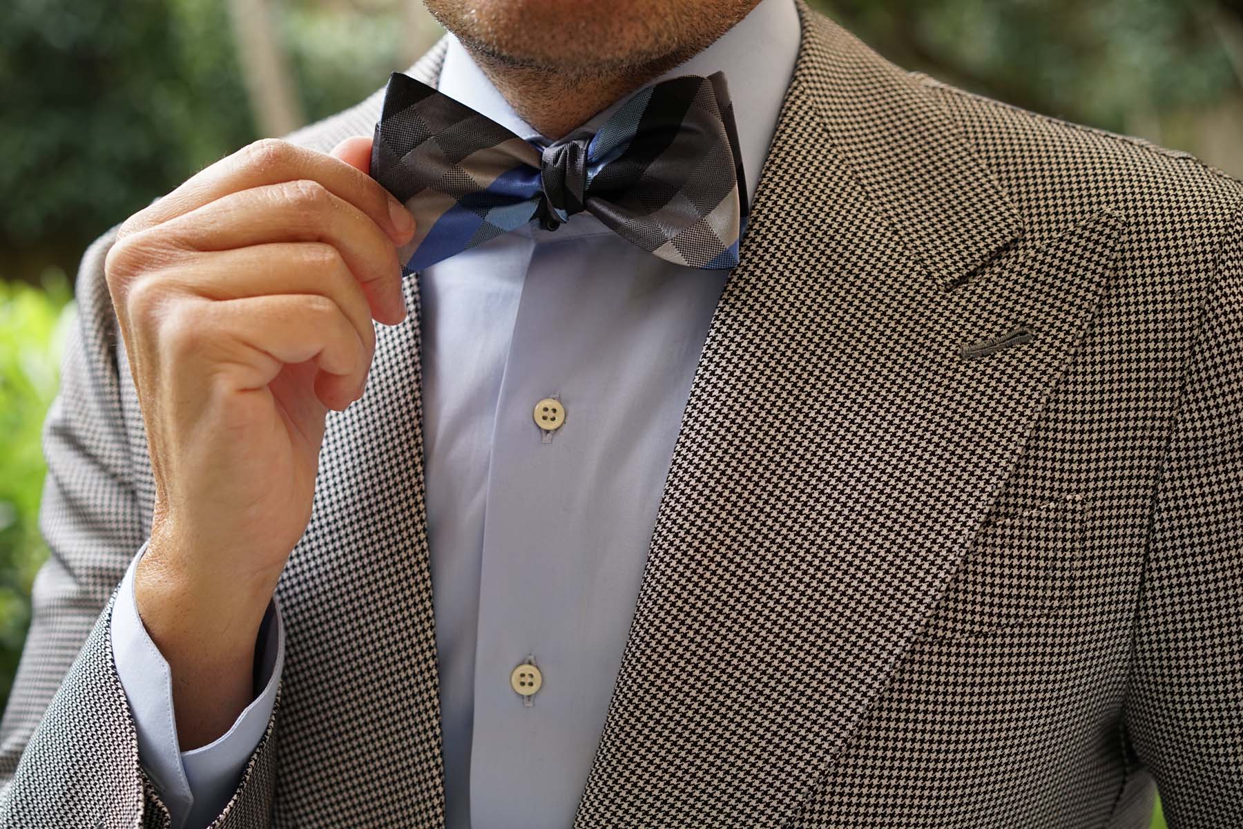 Black Grey Silver Blue Pattern Bow Tie Untied - Image 9