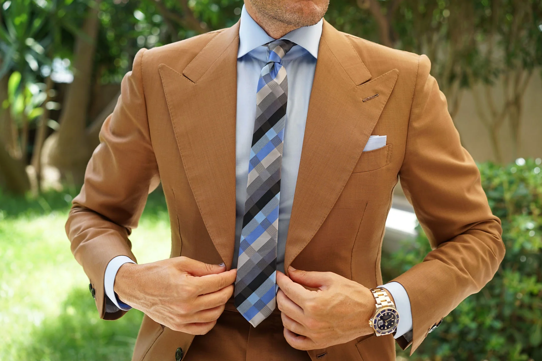 Black Grey Silver Blue Pattern Skinny Tie - Image 5
