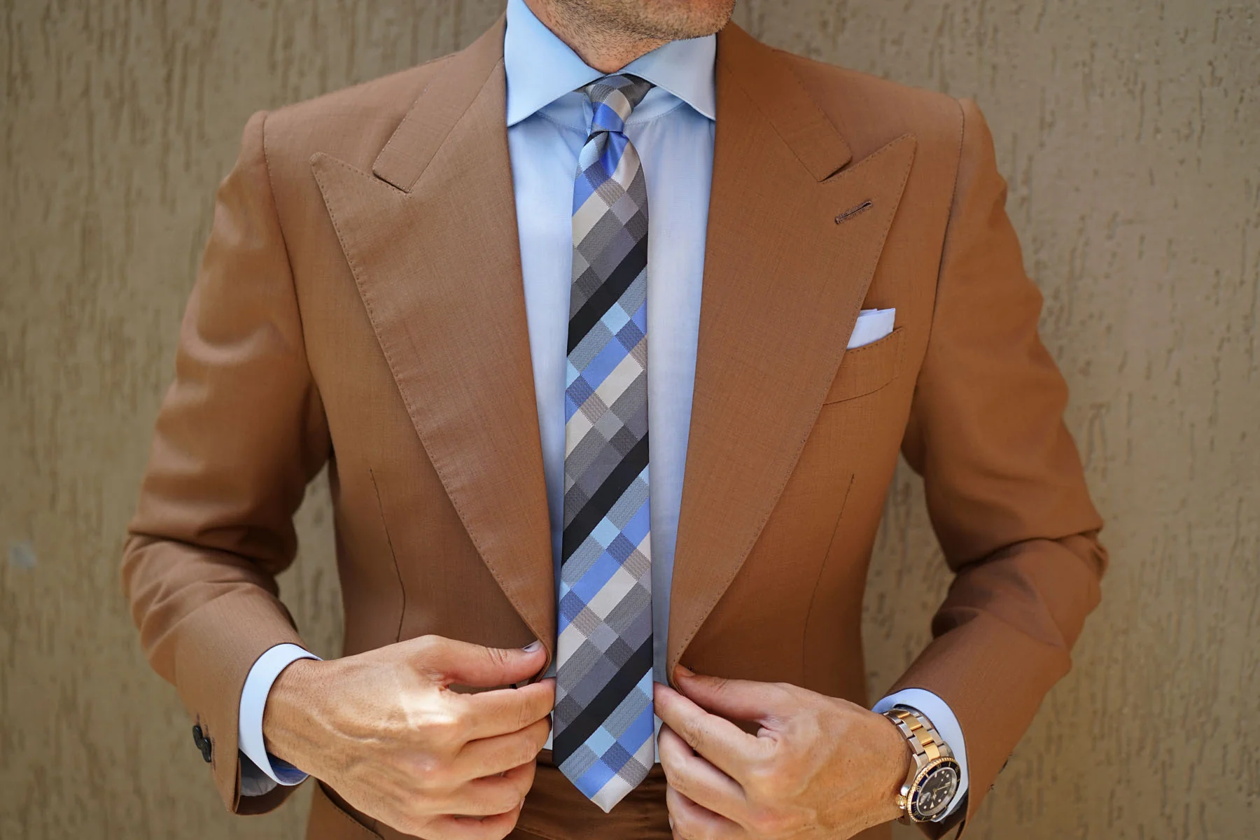 Black Grey Silver Blue Pattern Skinny Tie - Image 8