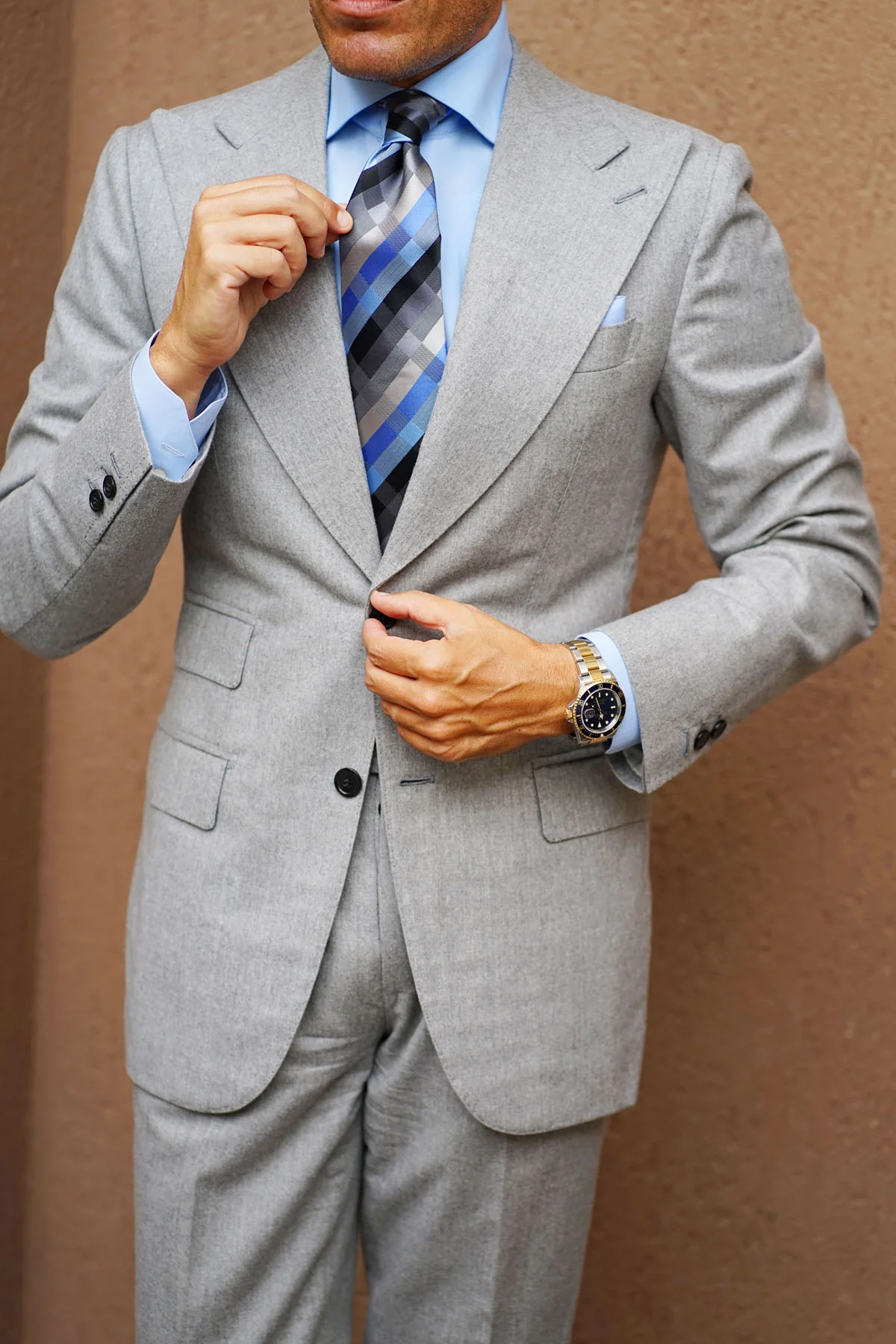 Black Grey Silver Blue Pattern Necktie - Image 11