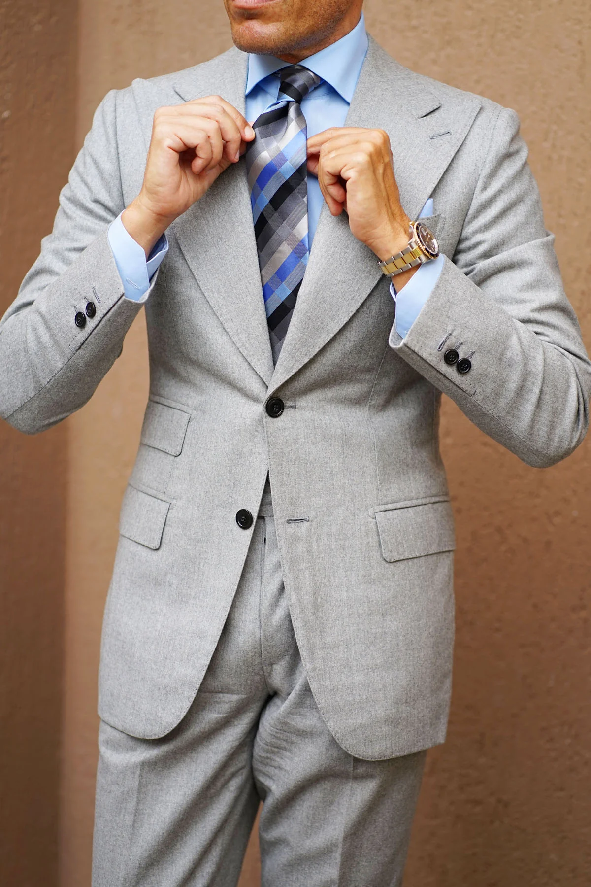 Black Grey Silver Blue Pattern Necktie - Image 14