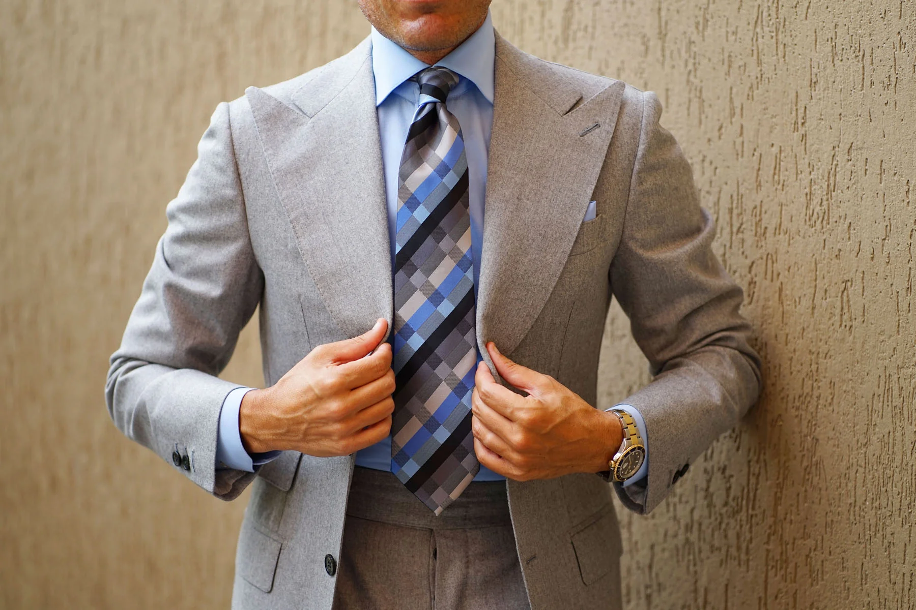Black Grey Silver Blue Pattern Necktie - Image 15