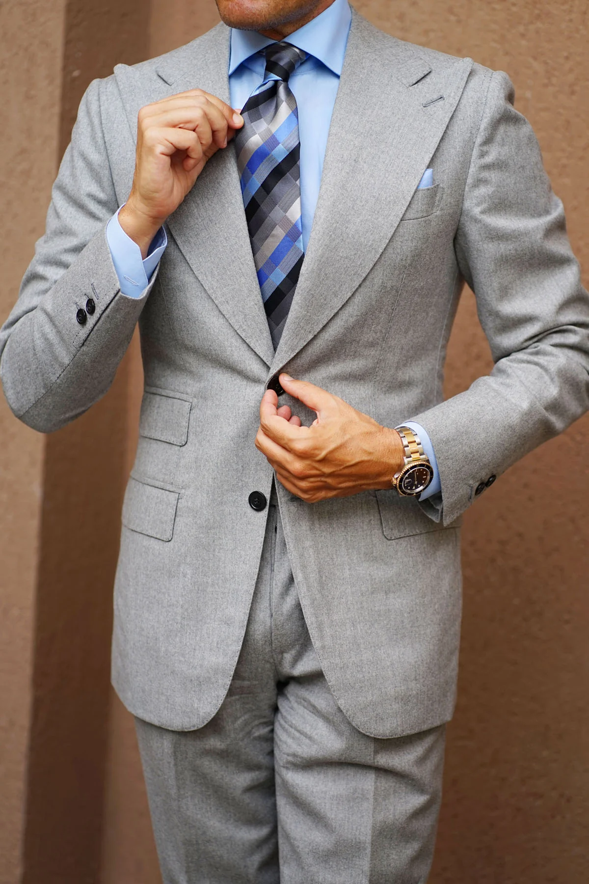 Black Grey Silver Blue Pattern Necktie - Image 16