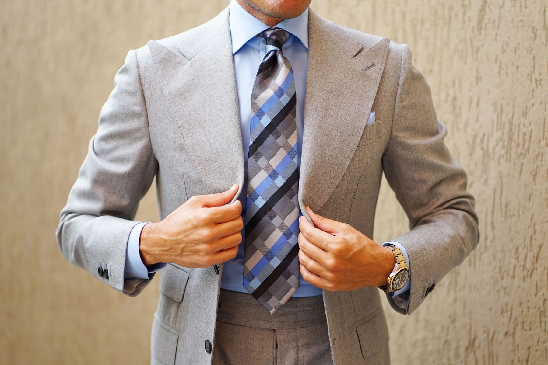Black Grey Silver Blue Pattern Necktie - Image 19