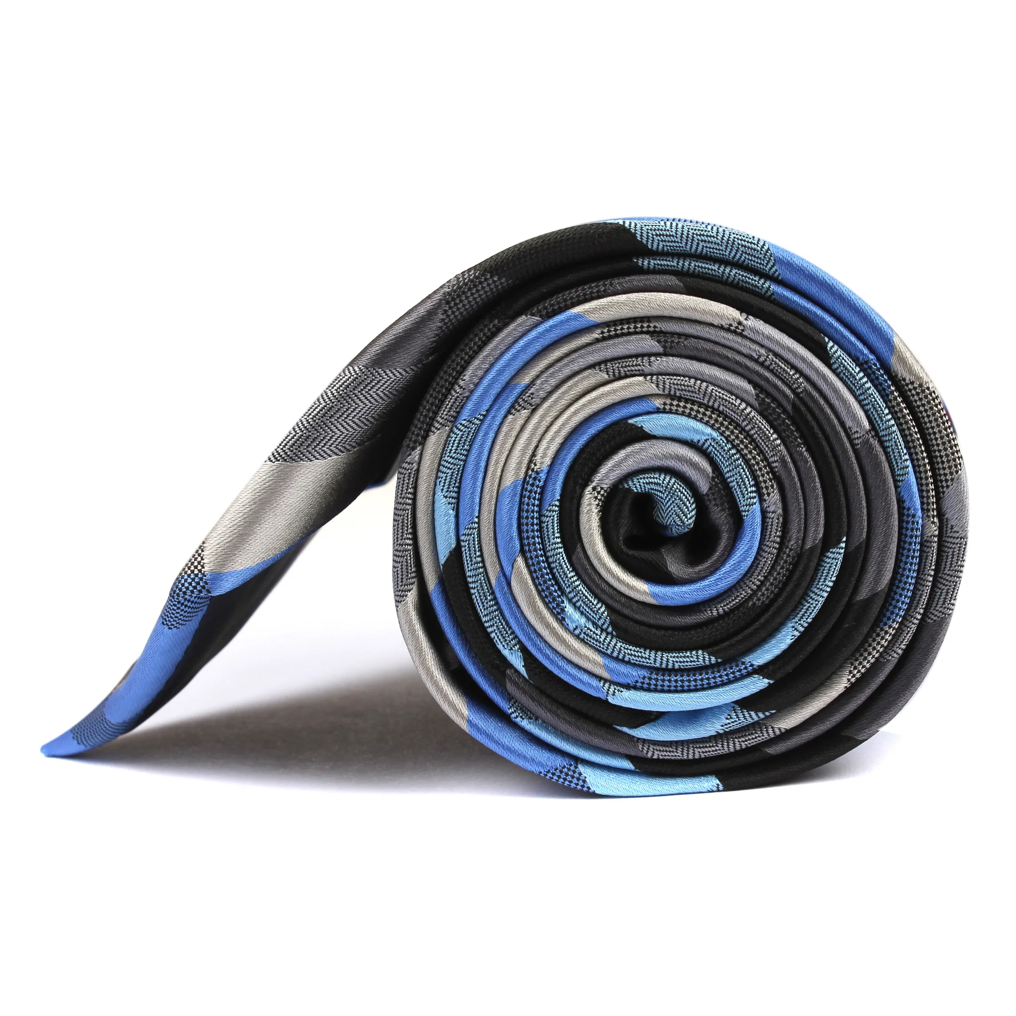 Black Grey Silver Blue Pattern Necktie - Image 4
