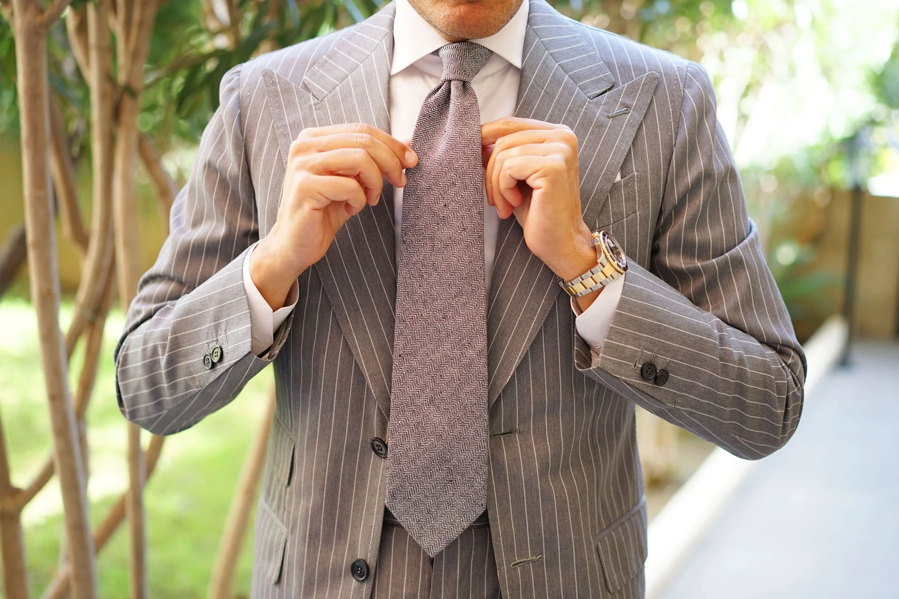 Black Herringbone Linen Necktie - Image 10