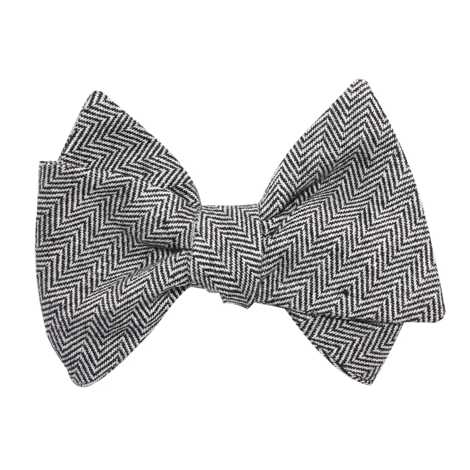 Black Herringbone Linen Self Tie Bow Tie - Image 3