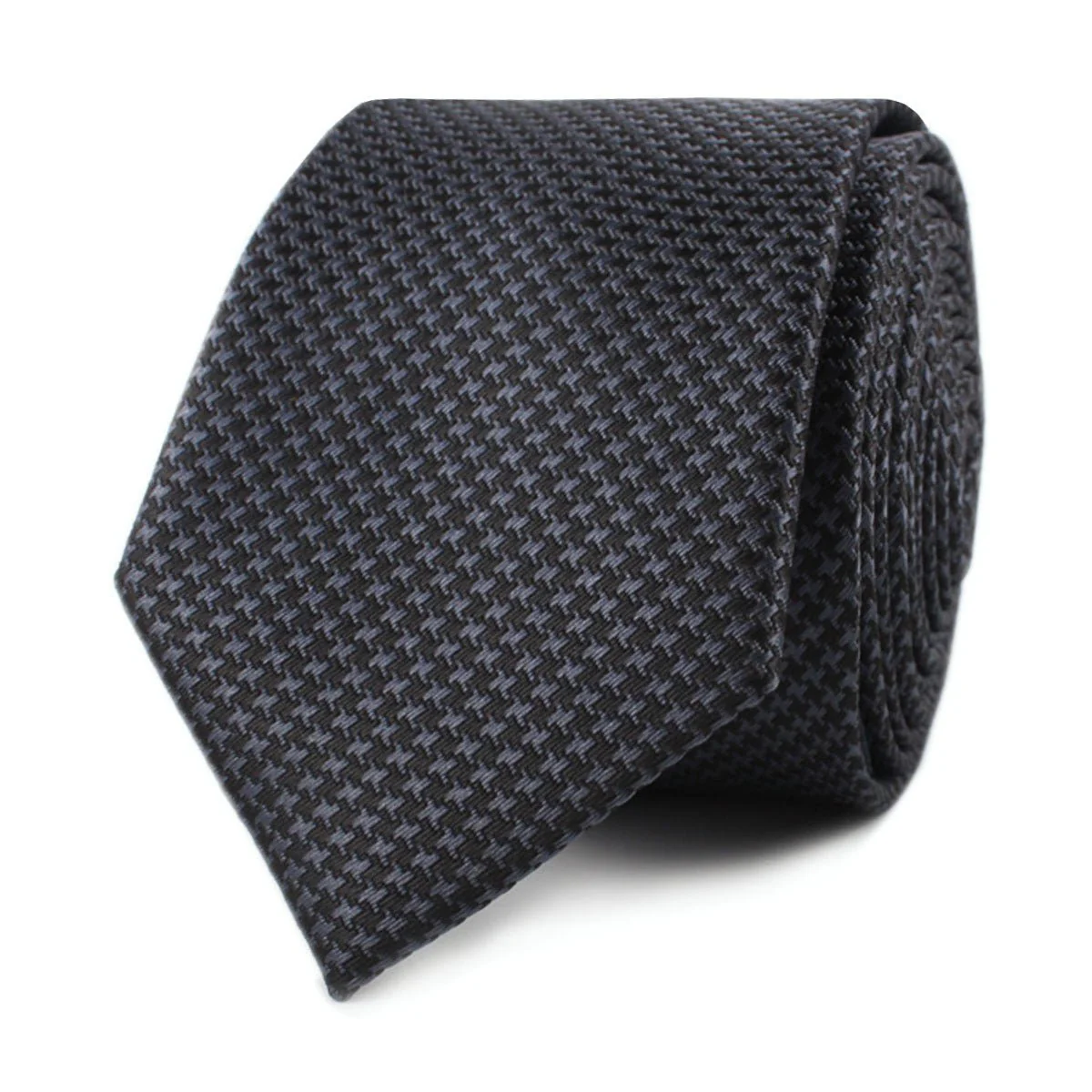 Black Houndstooth Pattern Skinny Tie - Image 2