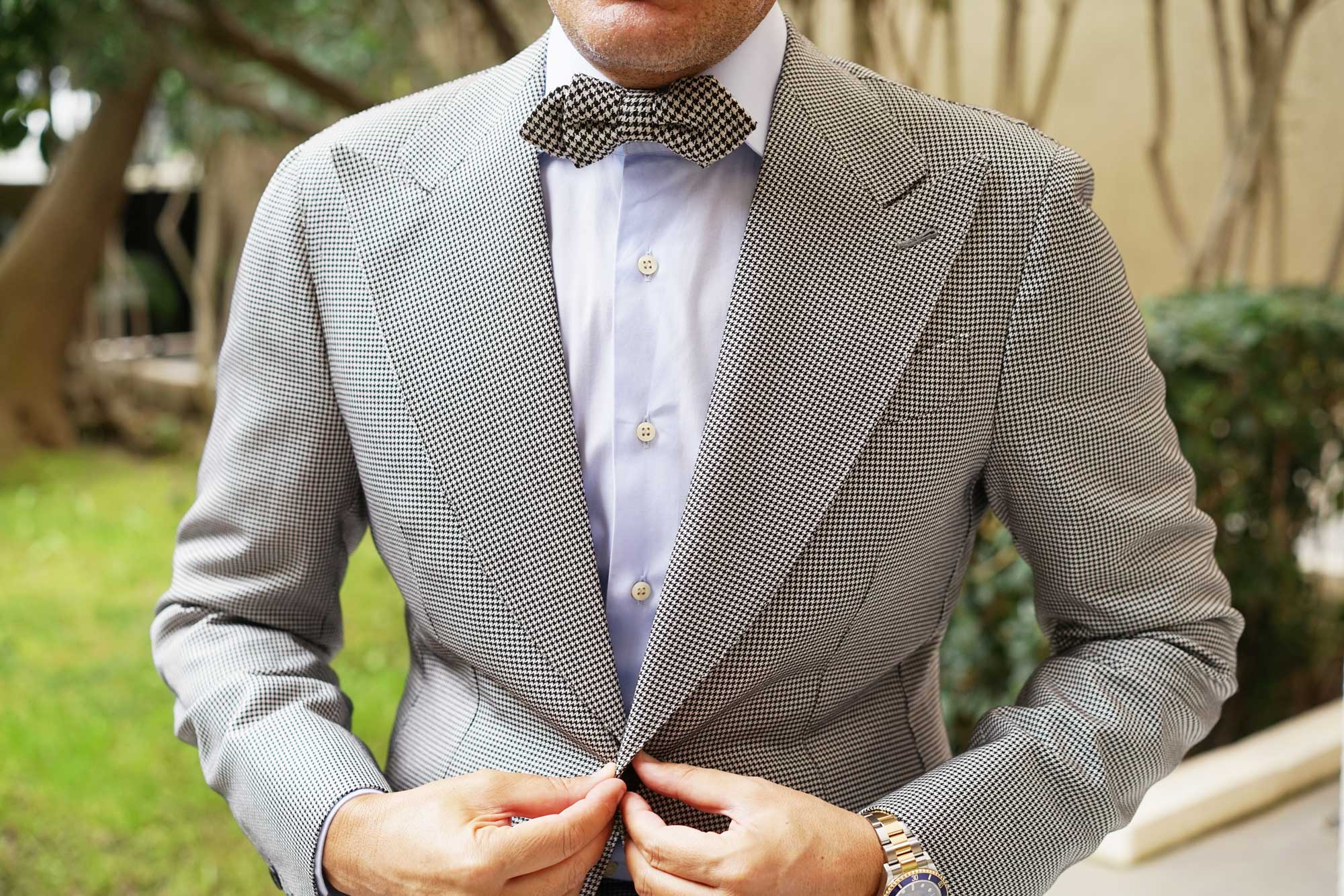 Black Houndstooth Spider Linen Diamond Bow Tie - Image 5