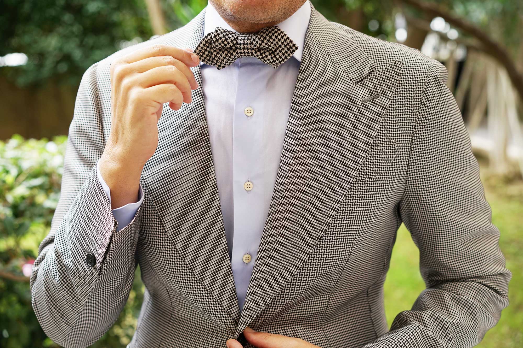 Black Houndstooth Spider Linen Diamond Bow Tie - Image 7