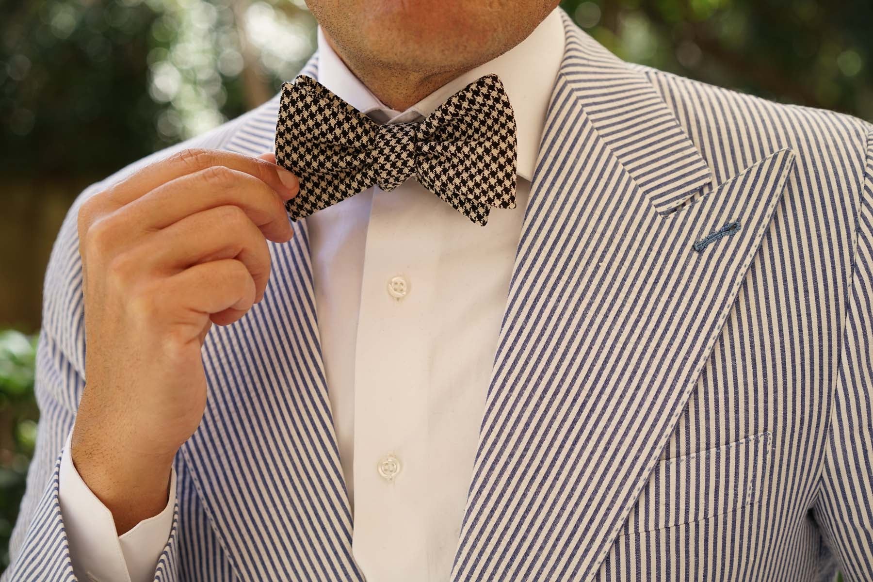 Black Houndstooth Spider Linen Self Bow Tie - Image 7