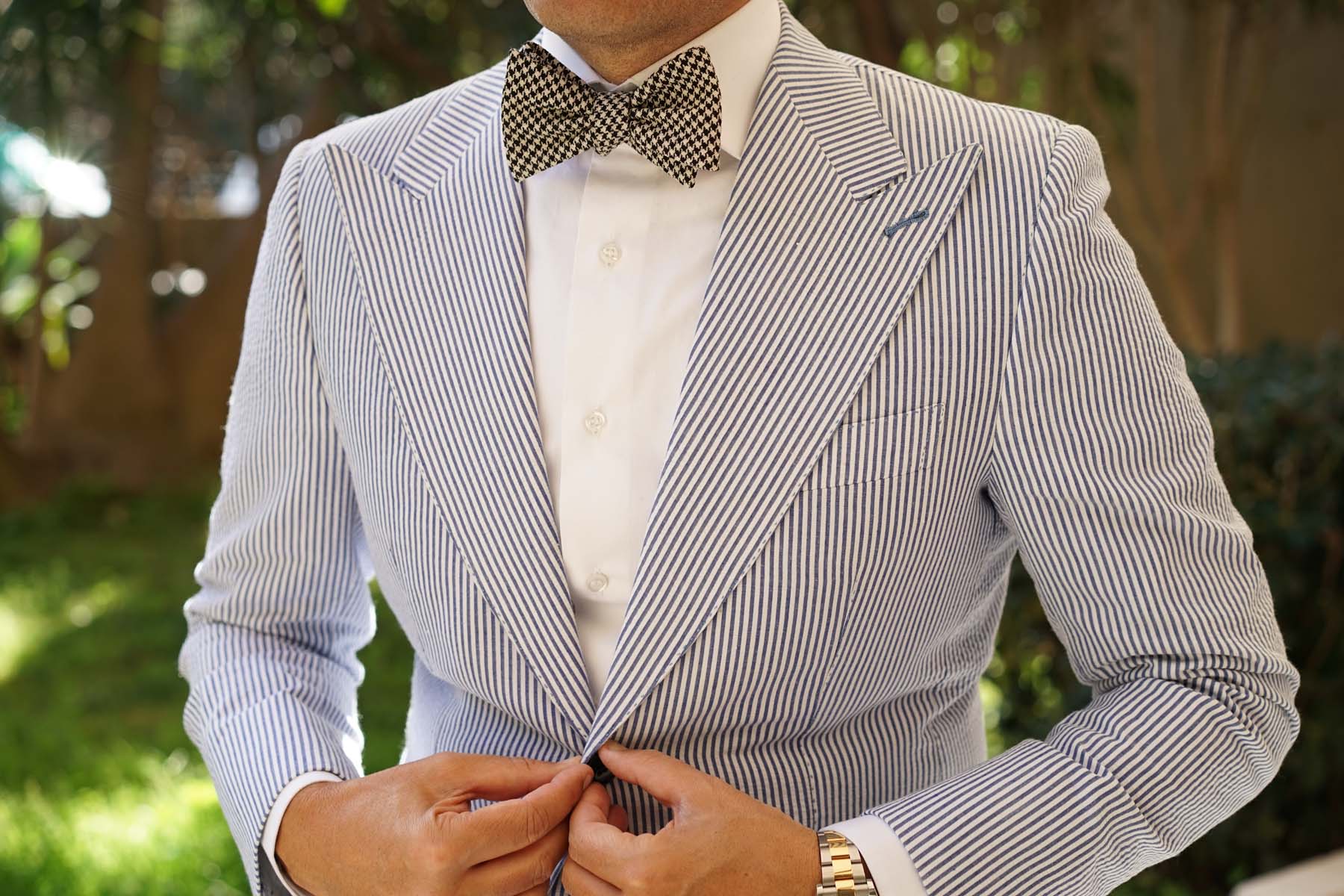 Black Houndstooth Spider Linen Self Bow Tie - Image 9