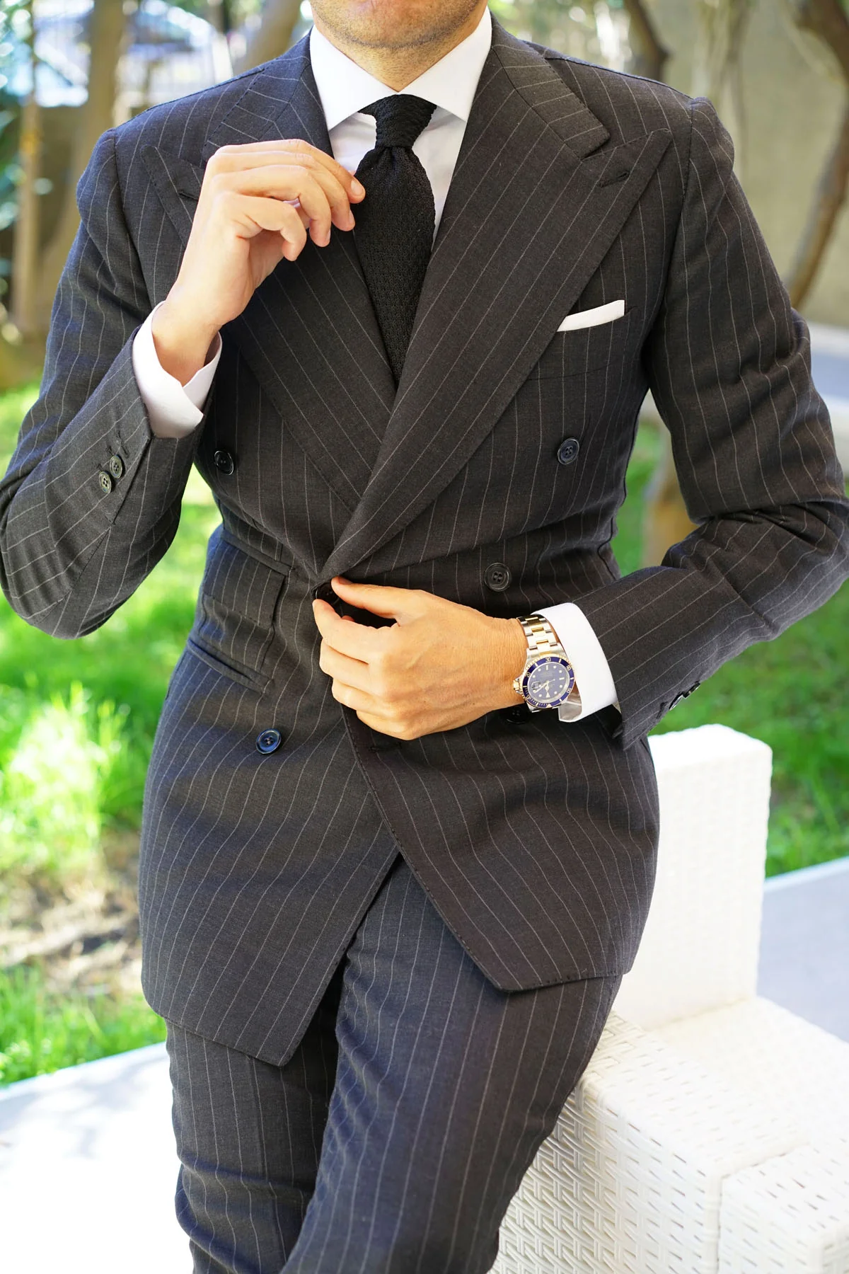 Black Knitted Tie with Grey Flat End - Image 13