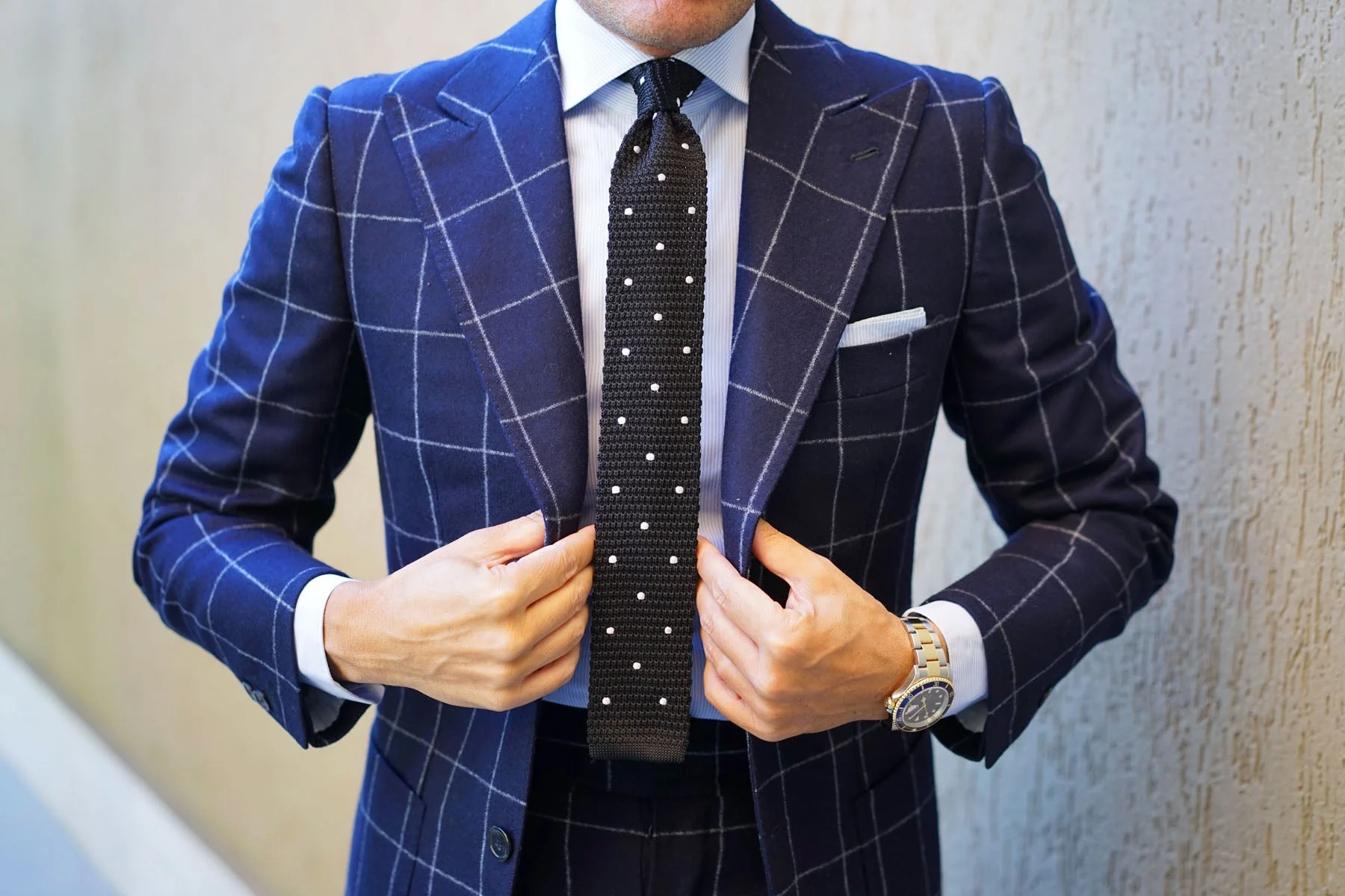 Black Knitted Tie with White Polka Dots - Image 10