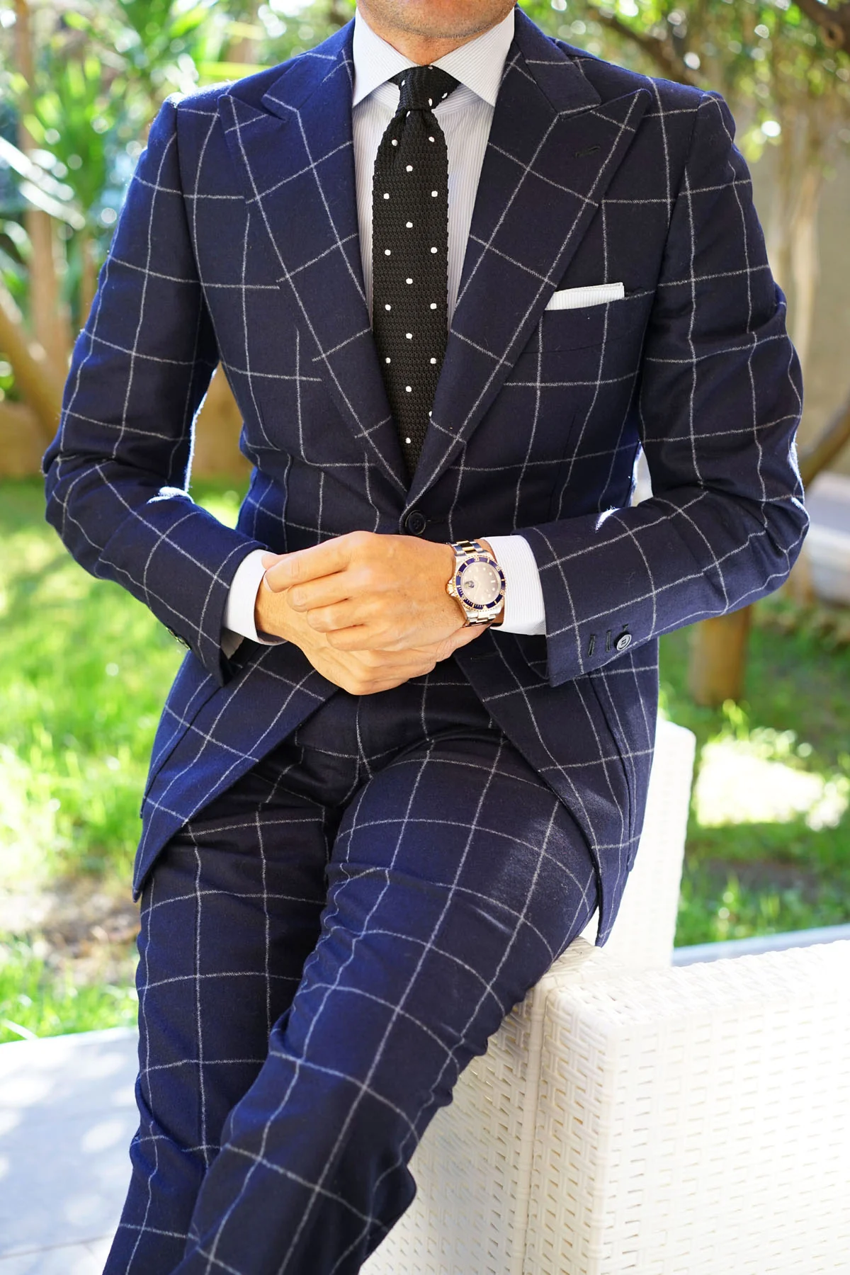 Black Knitted Tie with White Polka Dots - Image 11