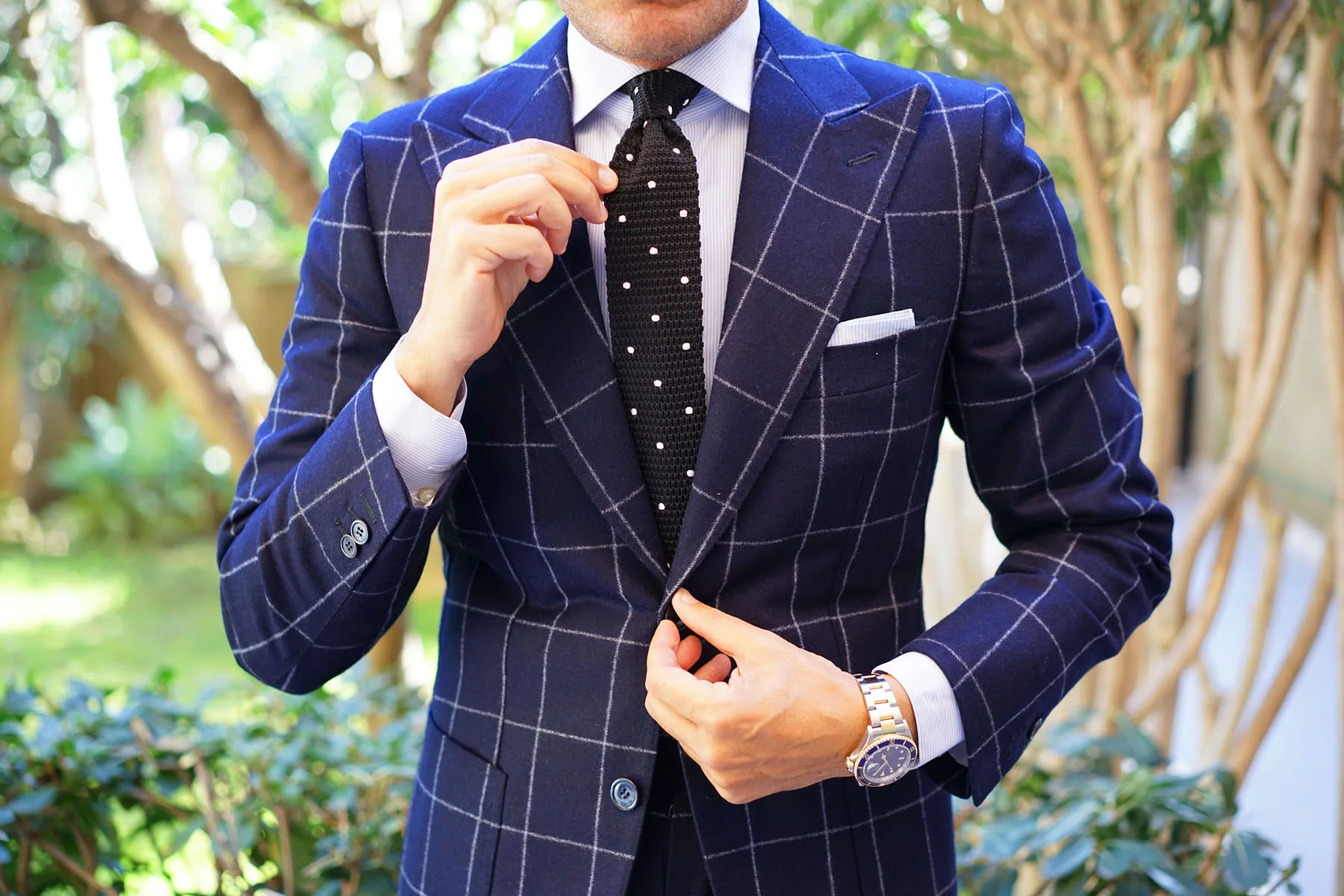 Black Knitted Tie with White Polka Dots - Image 12