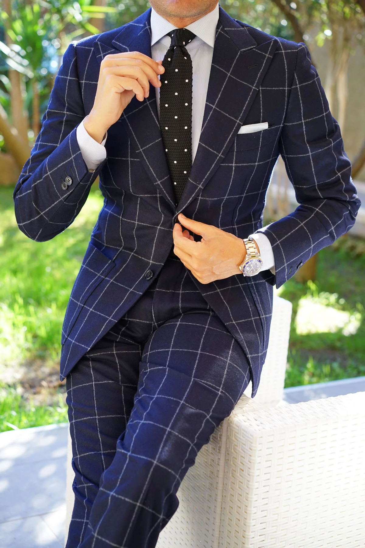 Black Knitted Tie with White Polka Dots - Image 13