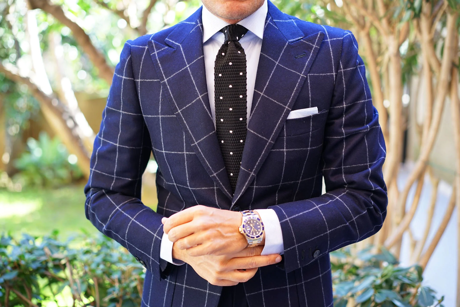 Black Knitted Tie with White Polka Dots - Image 14