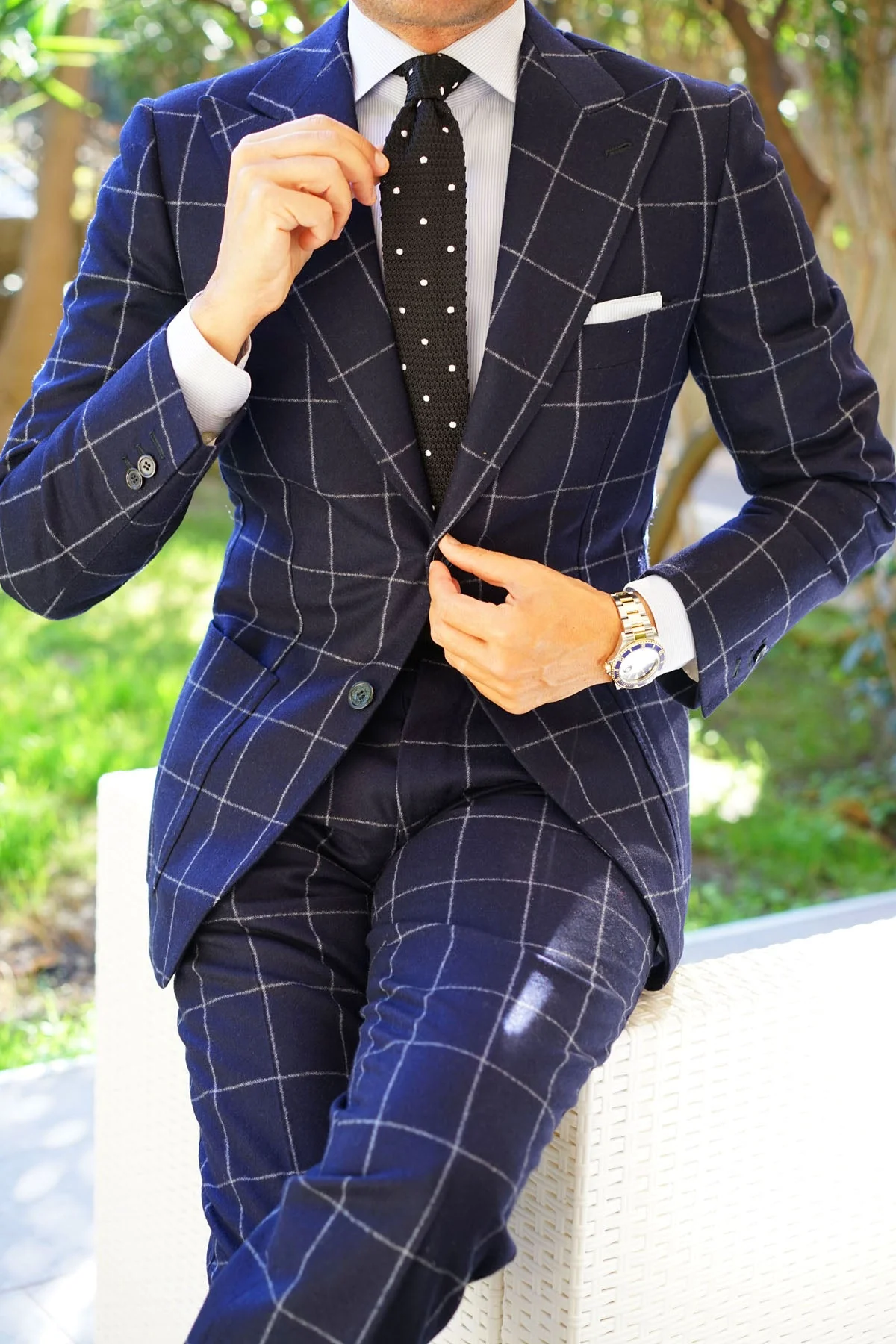 Black Knitted Tie with White Polka Dots - Image 15