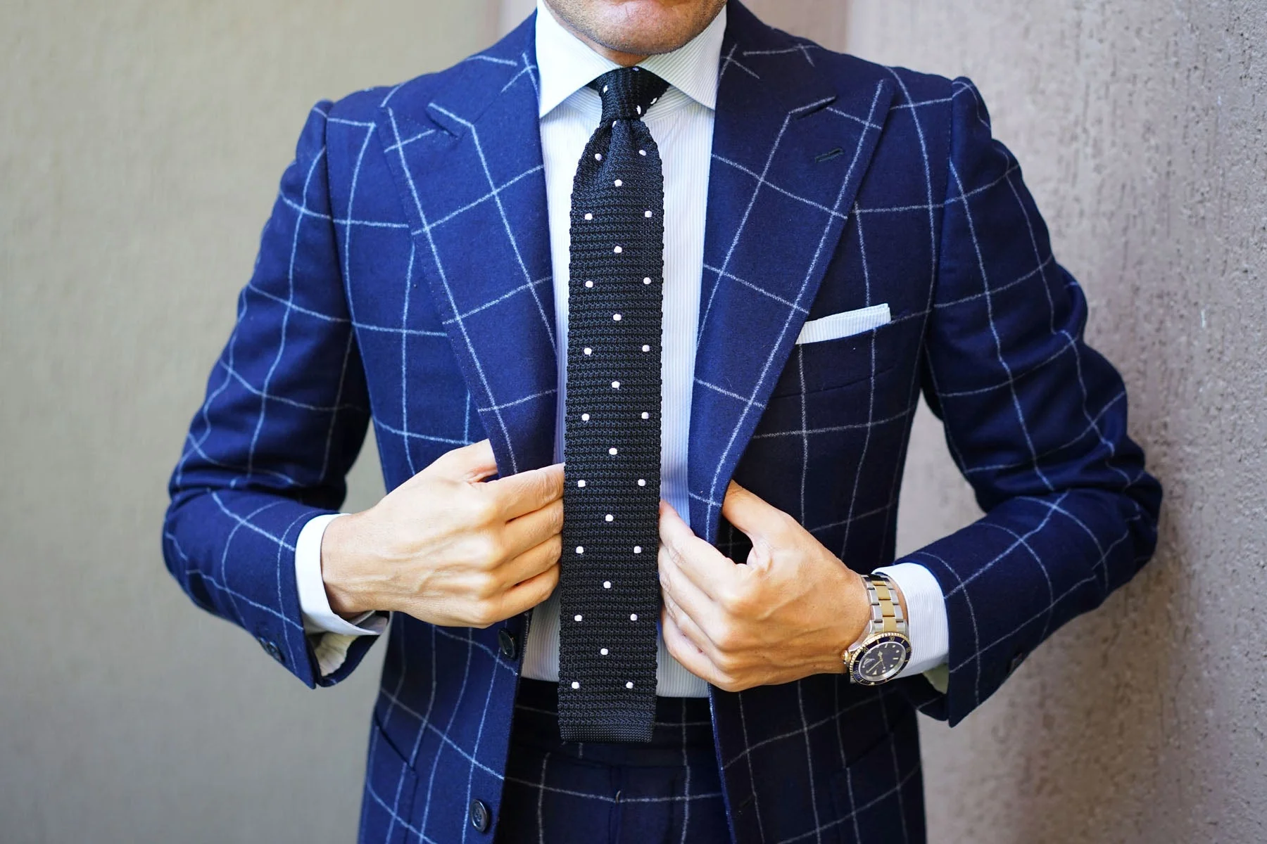 Black Knitted Tie with White Polka Dots - Image 16