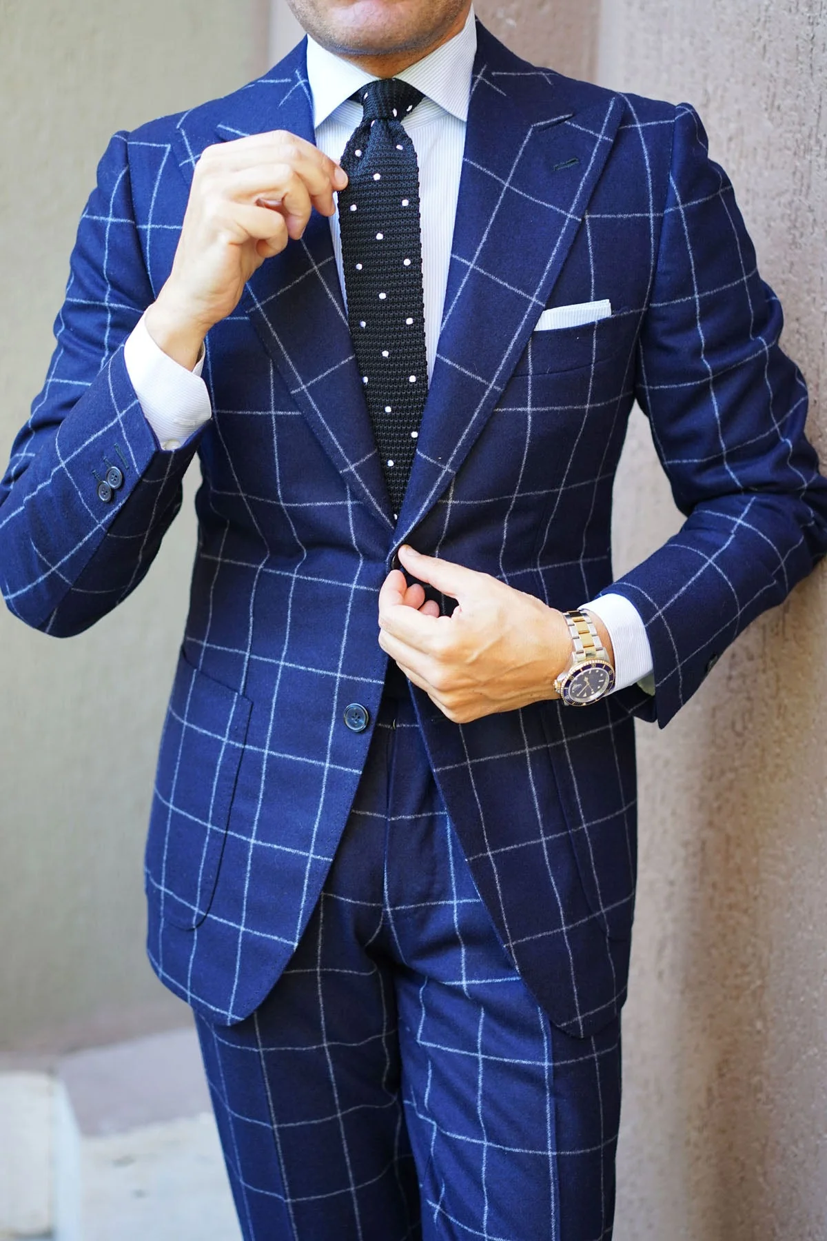 Black Knitted Tie with White Polka Dots - Image 17