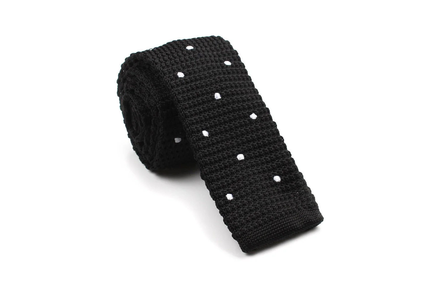 Black Knitted Tie with White Polka Dots - Image 5