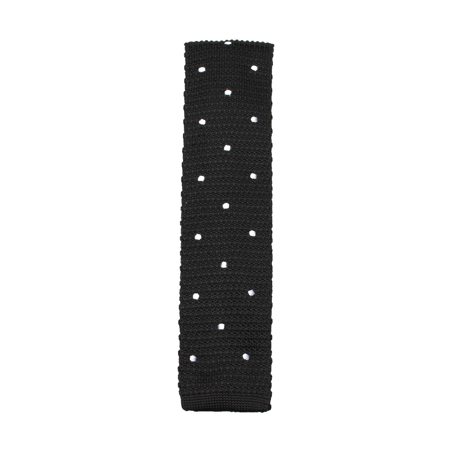 Black Knitted Tie with White Polka Dots - Image 7
