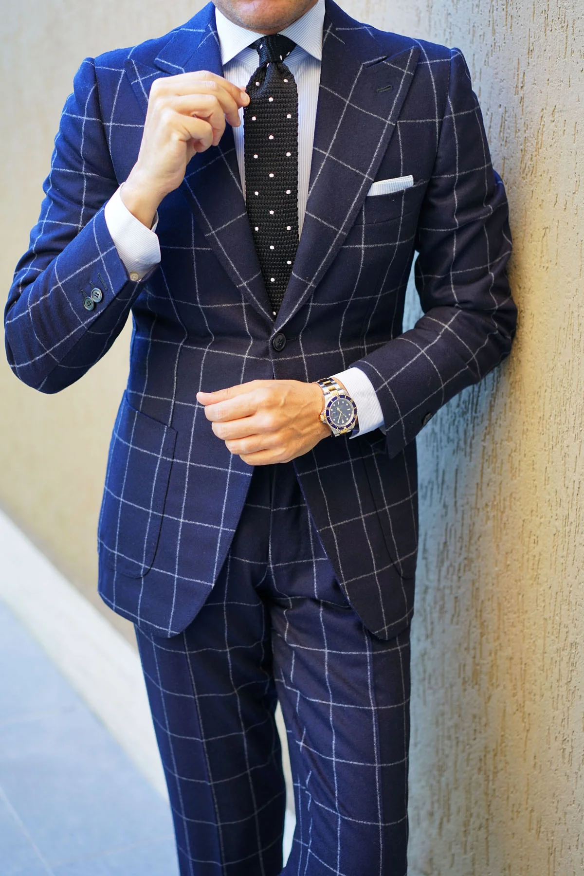 Black Knitted Tie with White Polka Dots - Image 9