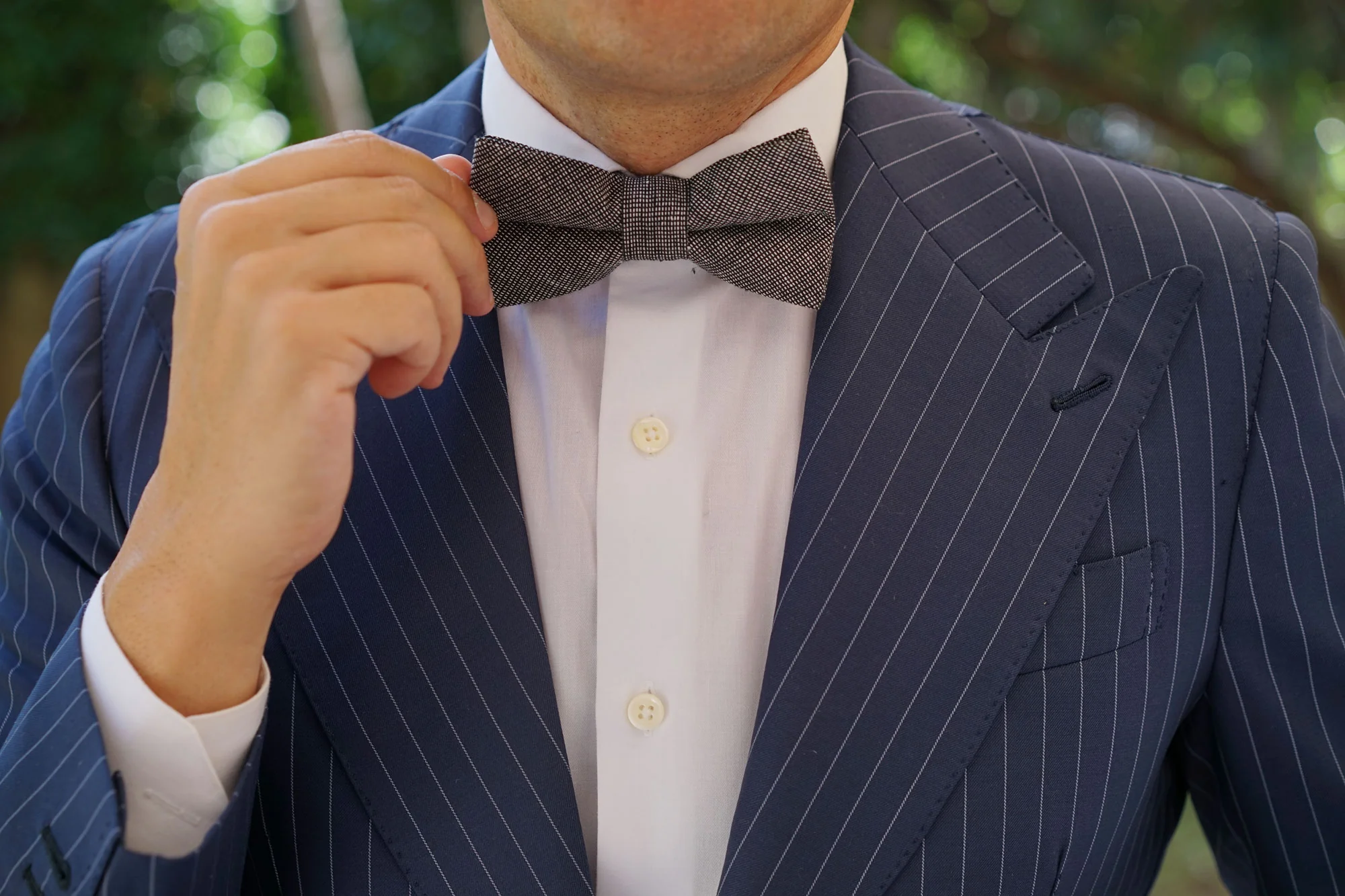 Black Needle Stitch Linen Bow Tie - Image 6