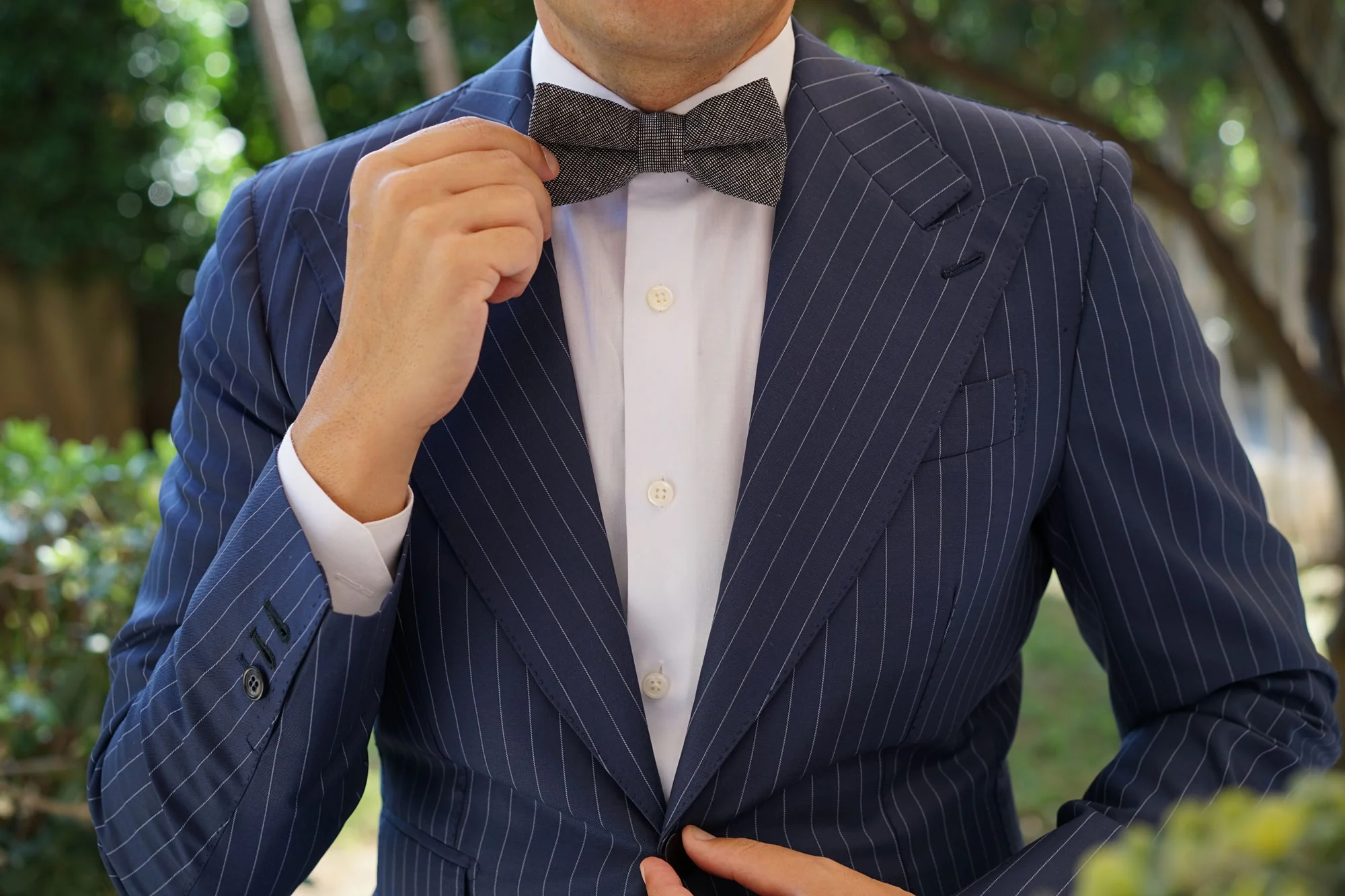 Black Needle Stitch Linen Bow Tie - Image 8