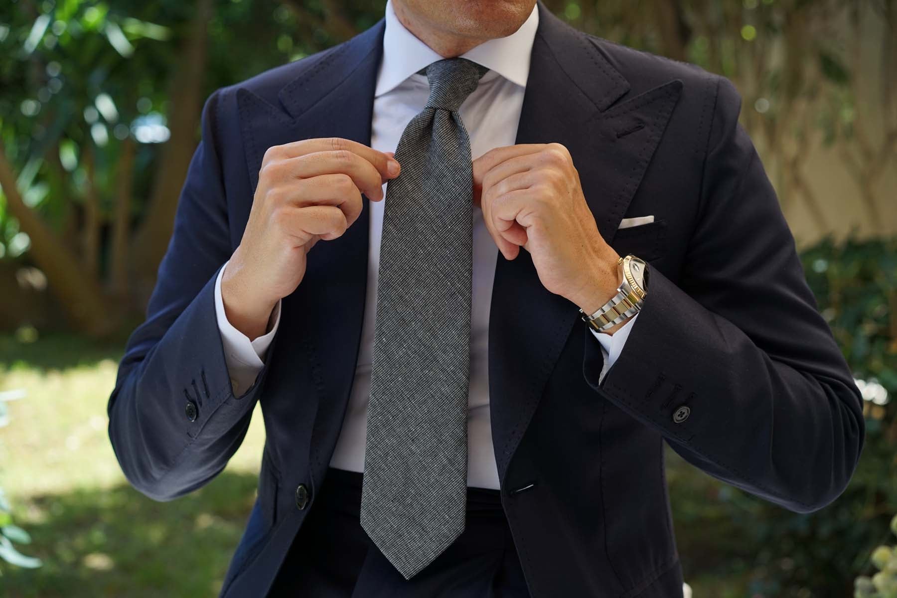 Black Needle Stitch Linen Necktie - Image 11