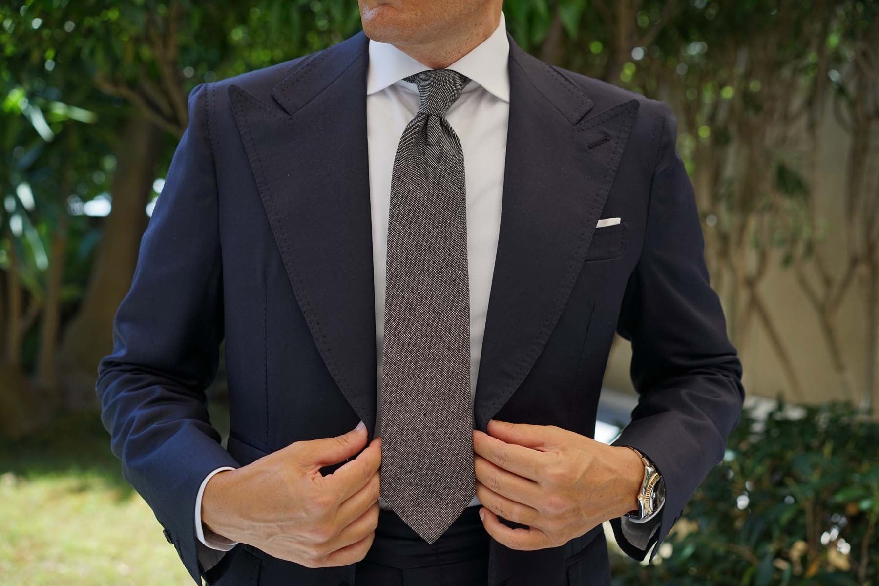 Black Needle Stitch Linen Necktie - Image 12