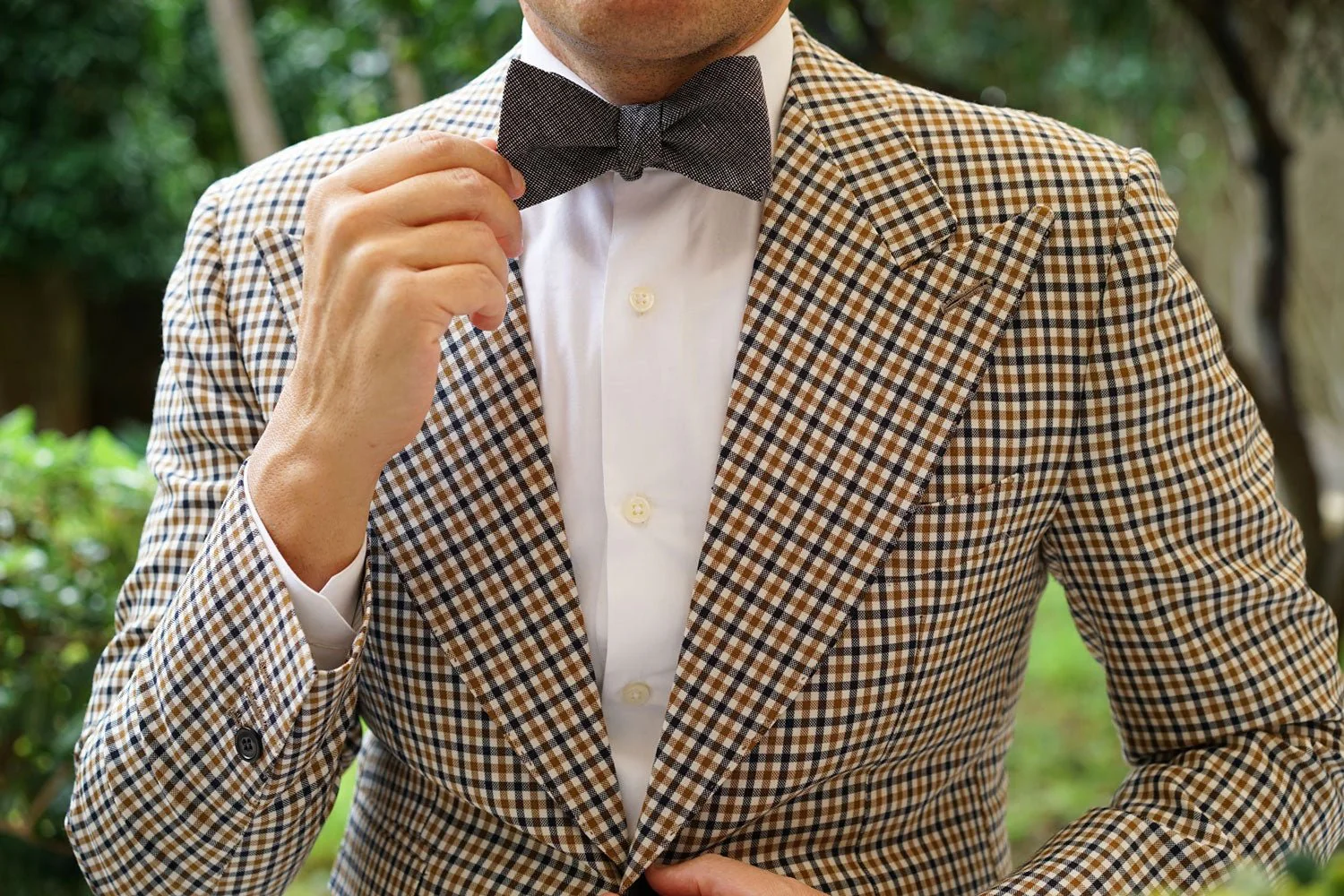 Black Needle Stitch Linen Self Bow Tie - Image 6