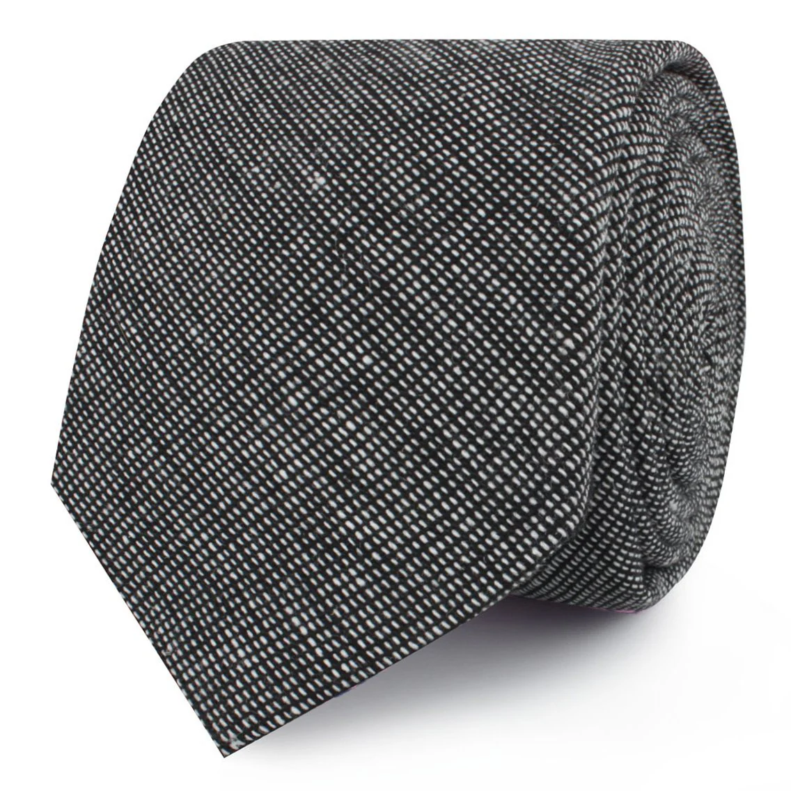 Black Needle Stitch Linen Skinny Tie - Image 2
