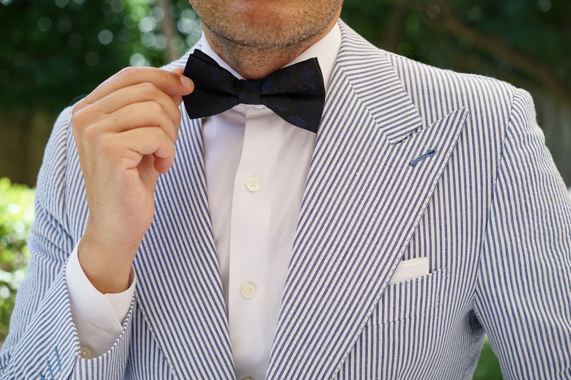 Navy Blue on Black Vine Floral Bow Tie - Image 5