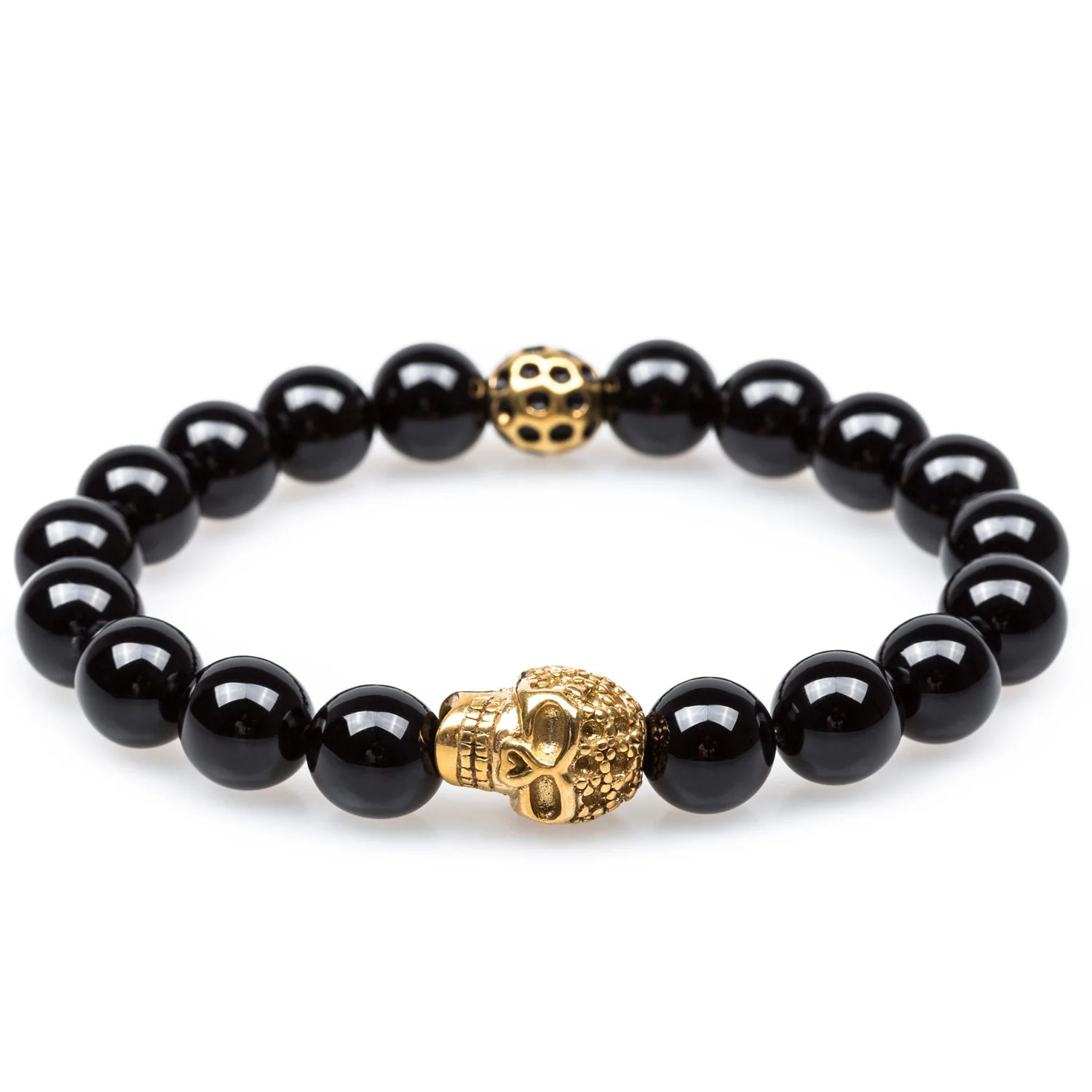 Black Onyx Gold Pirate Skull Bracelet