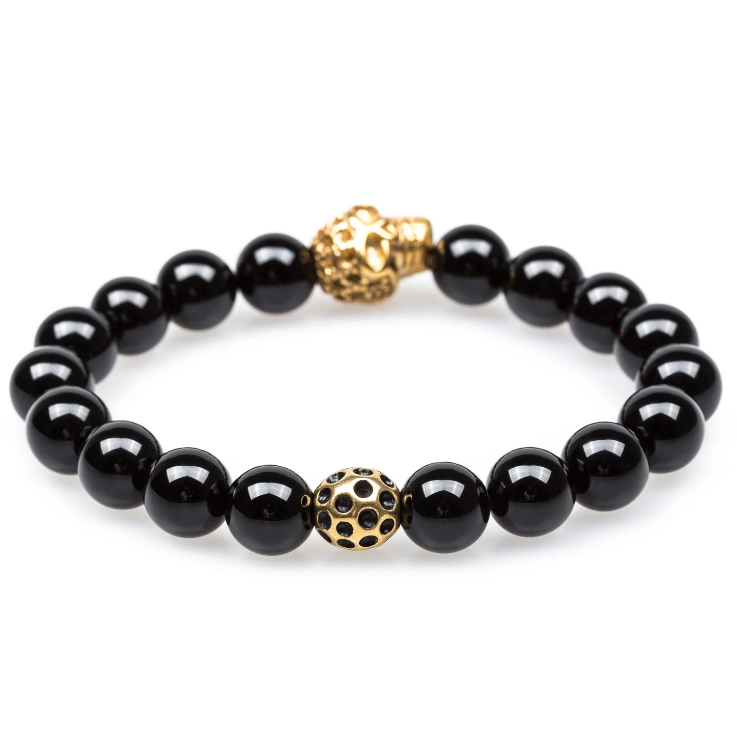 Black Onyx Gold Pirate Skull Bracelet - Image 2