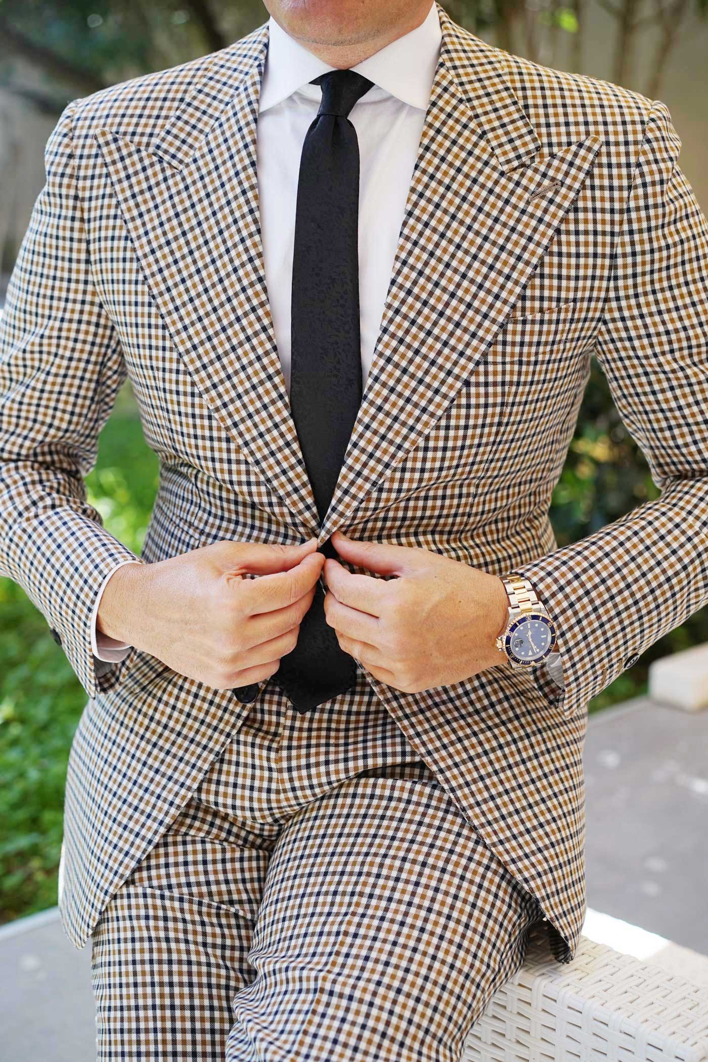 Black Floral Pattern - Skinny Tie - Image 10