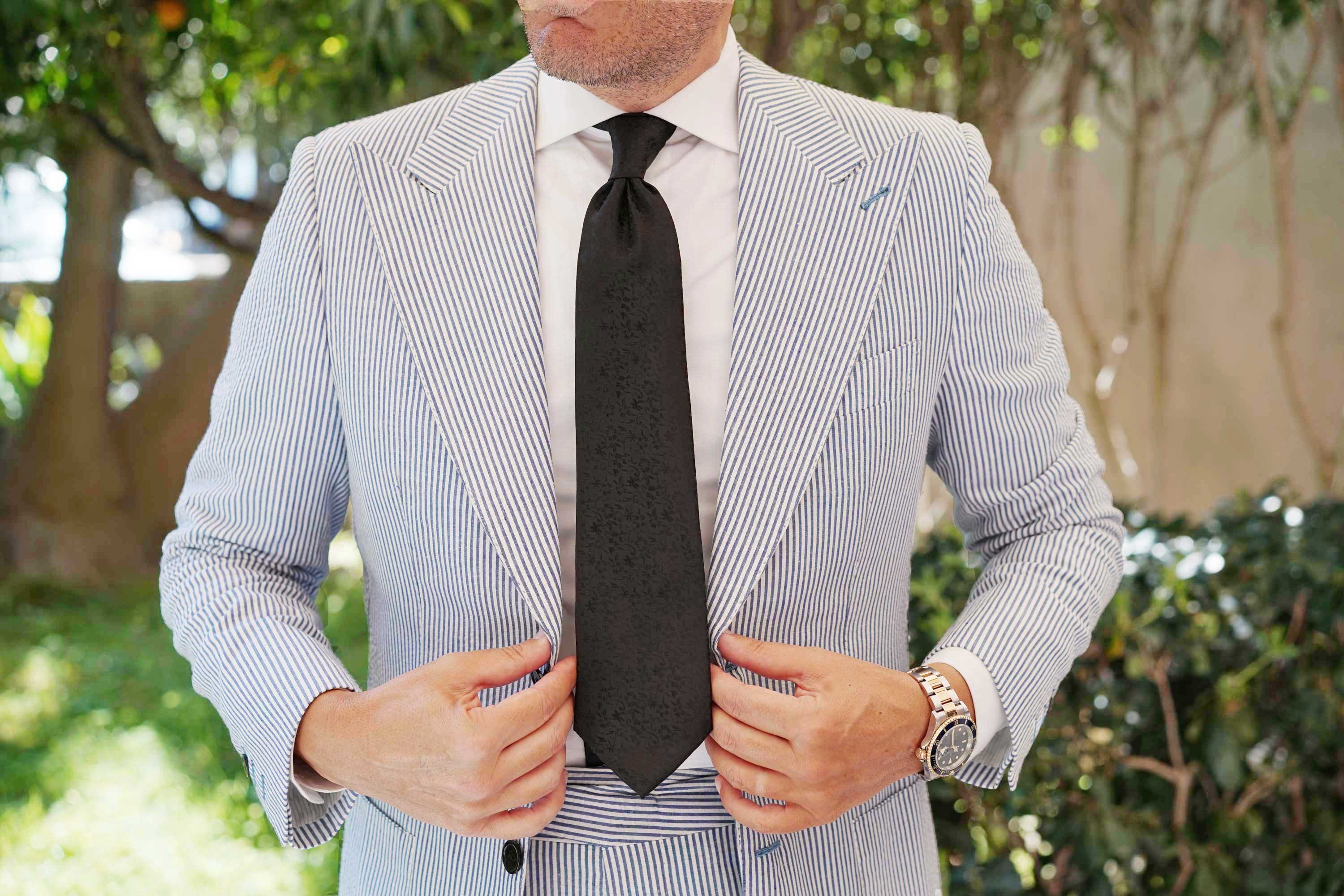 Black Floral Pattern Tie - Image 9