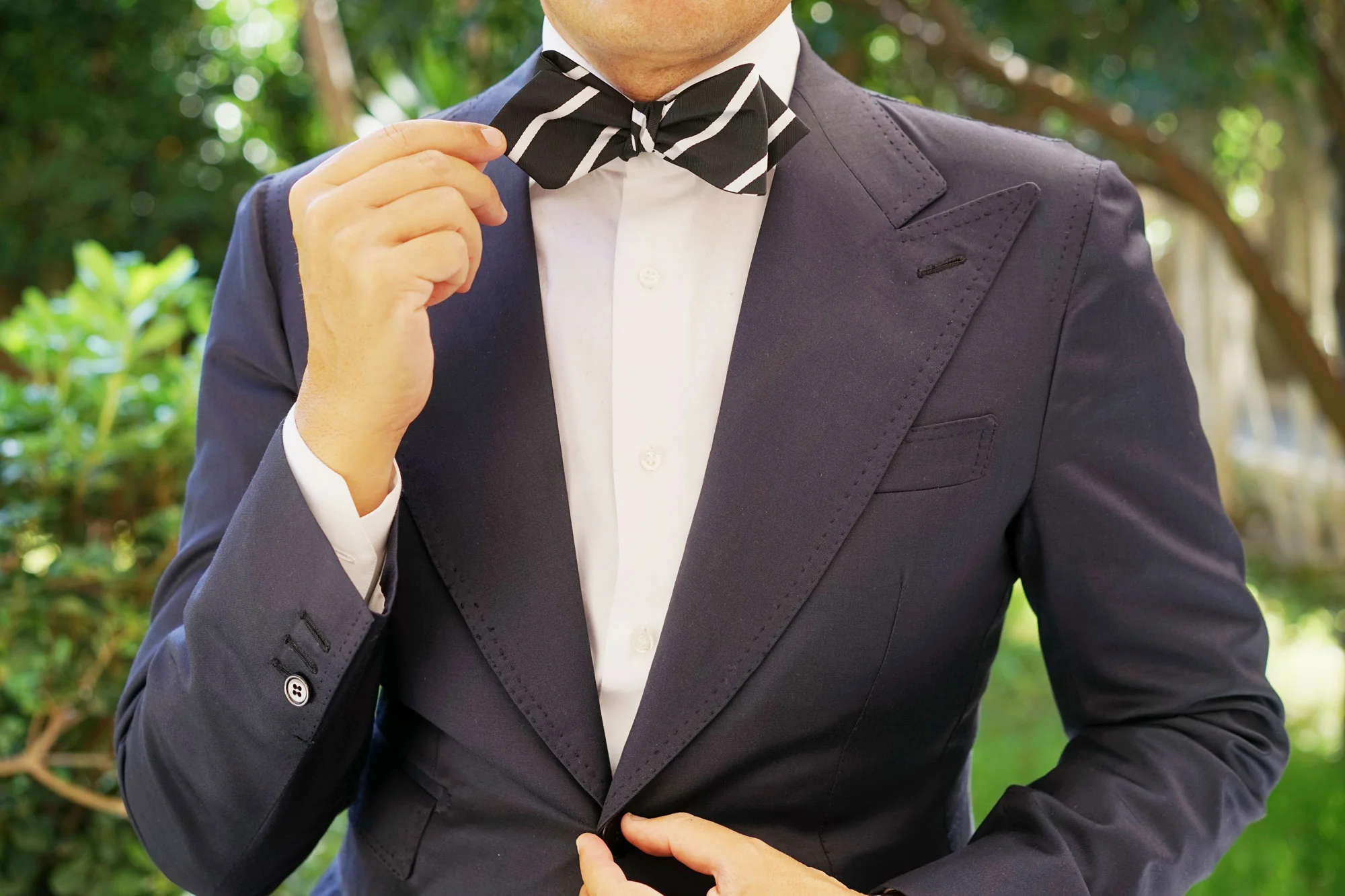 Black Pencil Stripe Diamond Self Bow Tie - Image 6