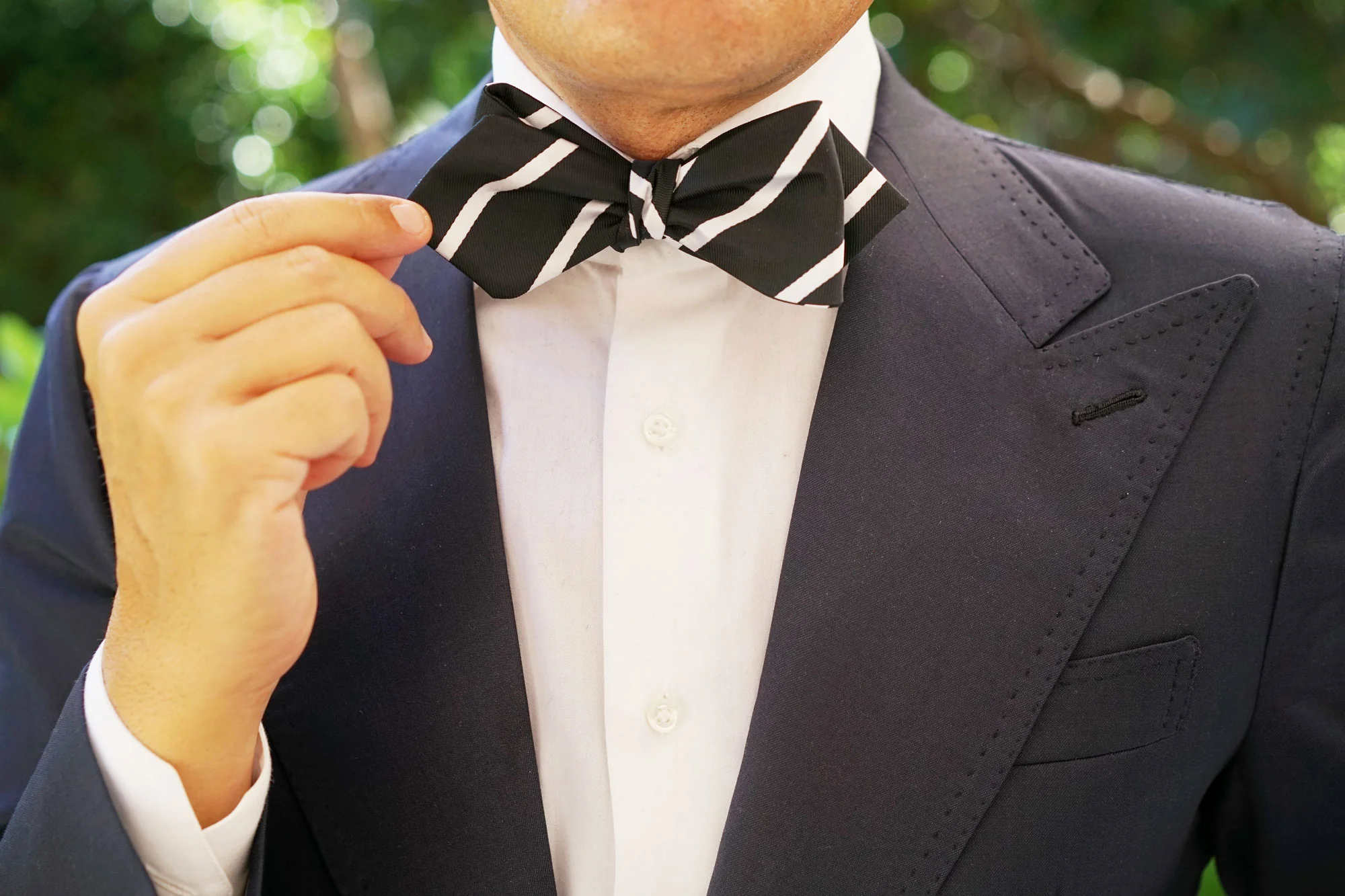 Black Pencil Stripe Diamond Self Bow Tie - Image 7