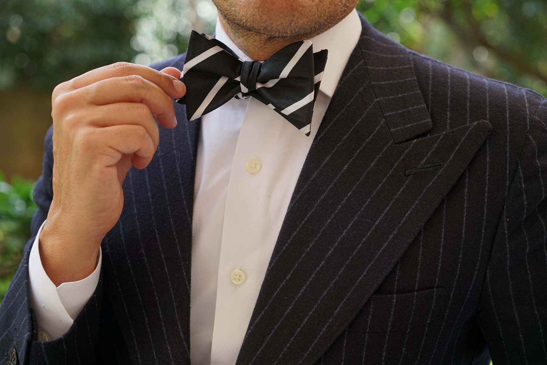 Black Pencil Stripe Self Bow Tie - Image 10