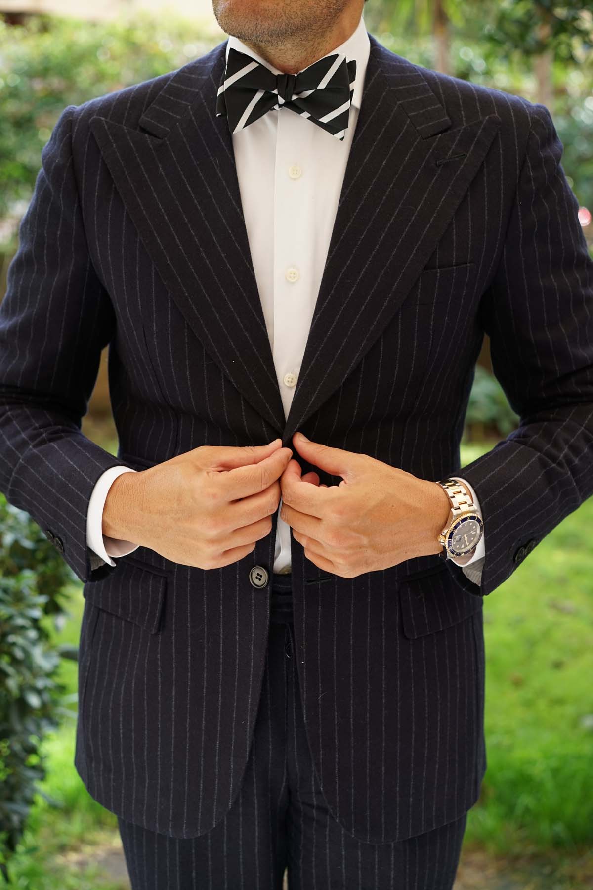 Black Pencil Stripe Self Bow Tie - Image 5