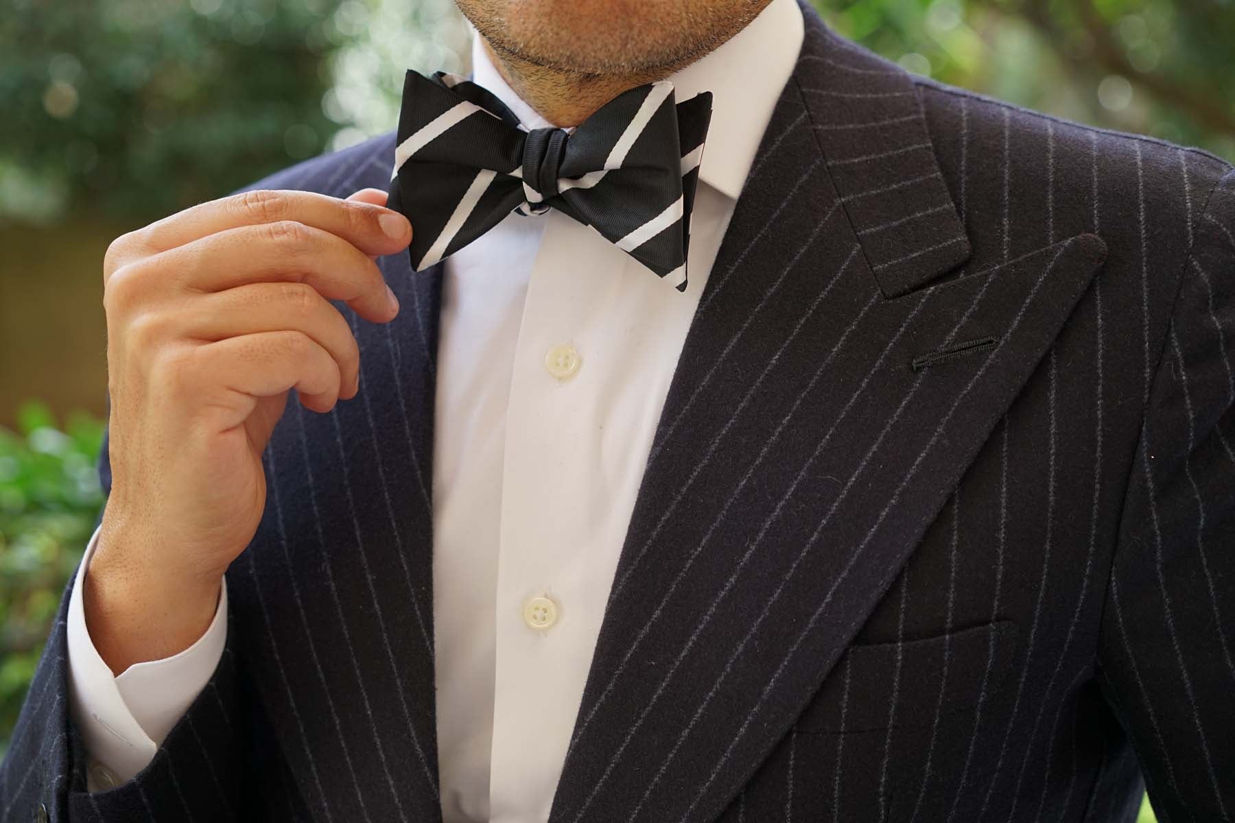 Black Pencil Stripe Self Bow Tie - Image 6