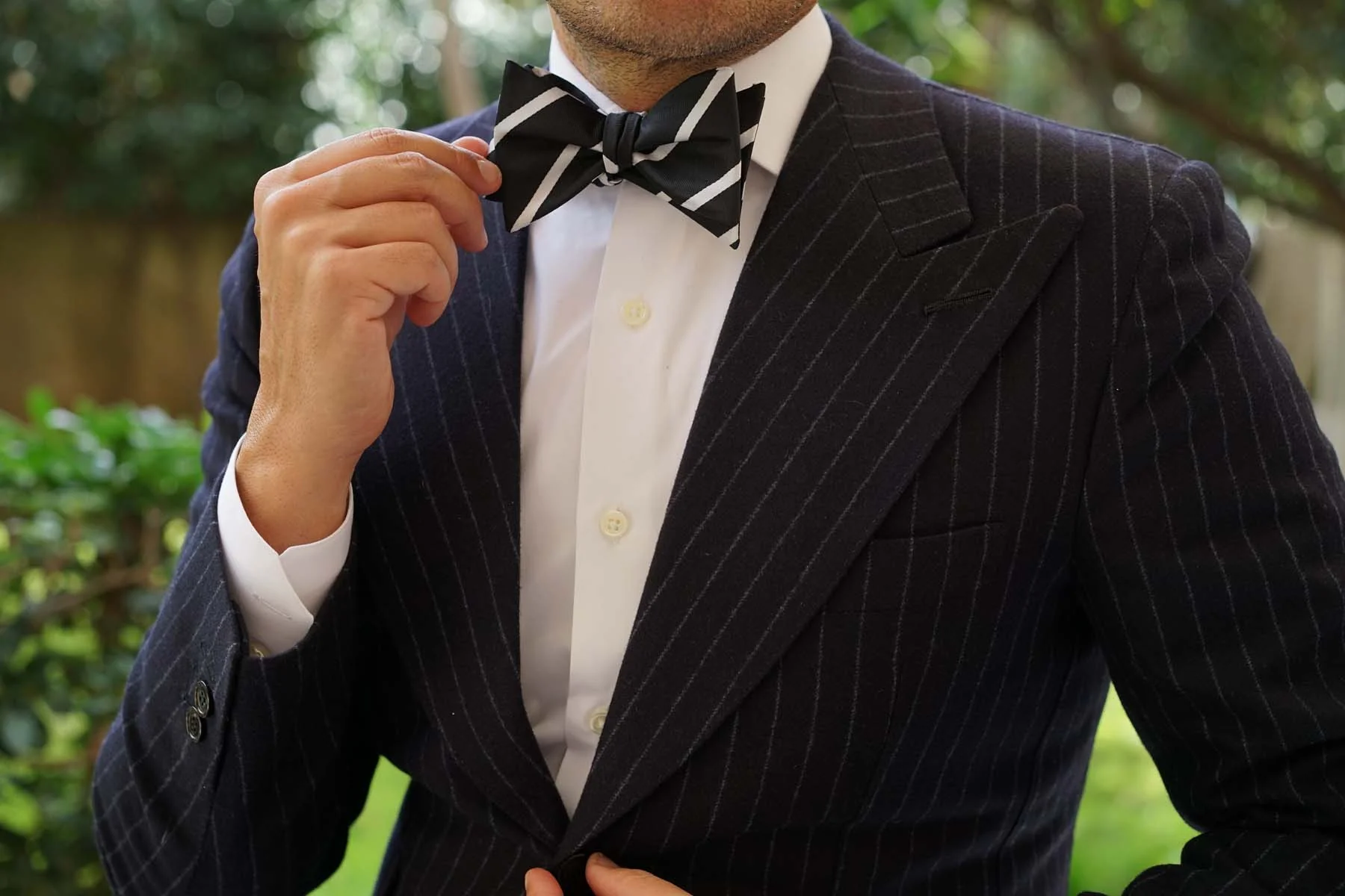 Black Pencil Stripe Self Bow Tie - Image 8
