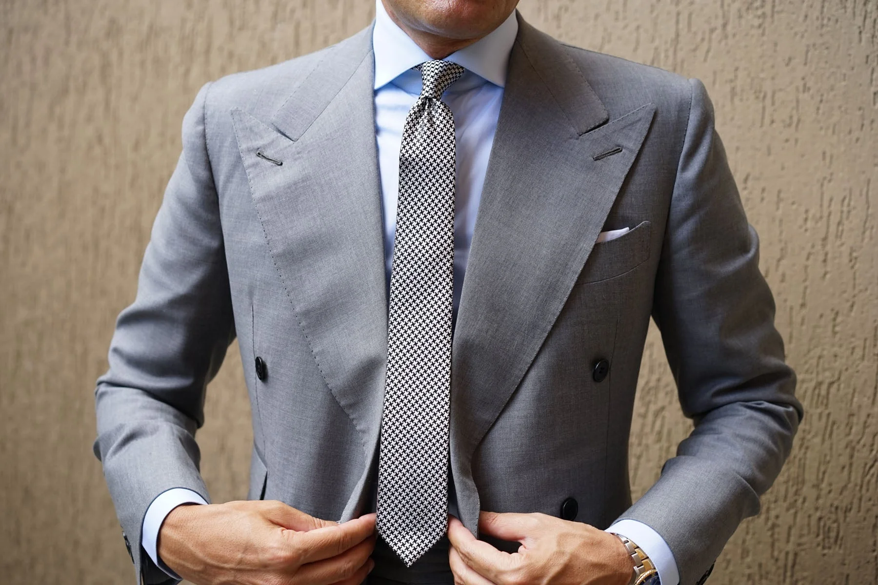 Black & Silver Houndstooth Pattern Skinny Tie - Image 9