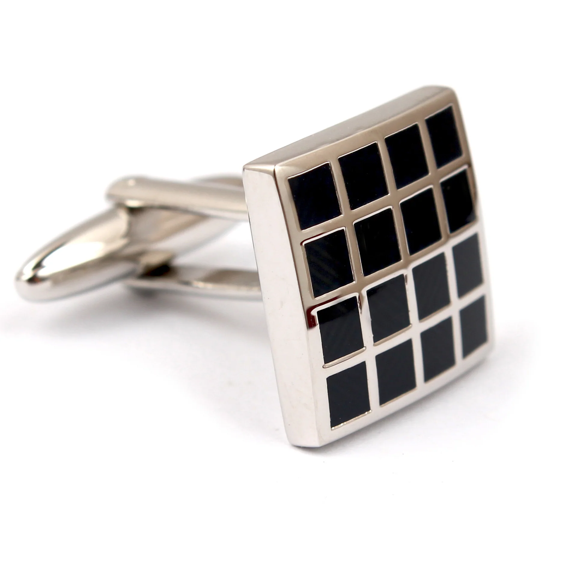 Black Square Grid Cufflinks - Image 4