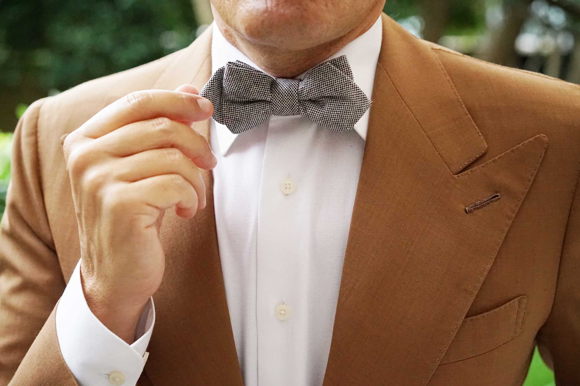 Black Tweed Linen Stitching Diamond Bow Tie - Image 8
